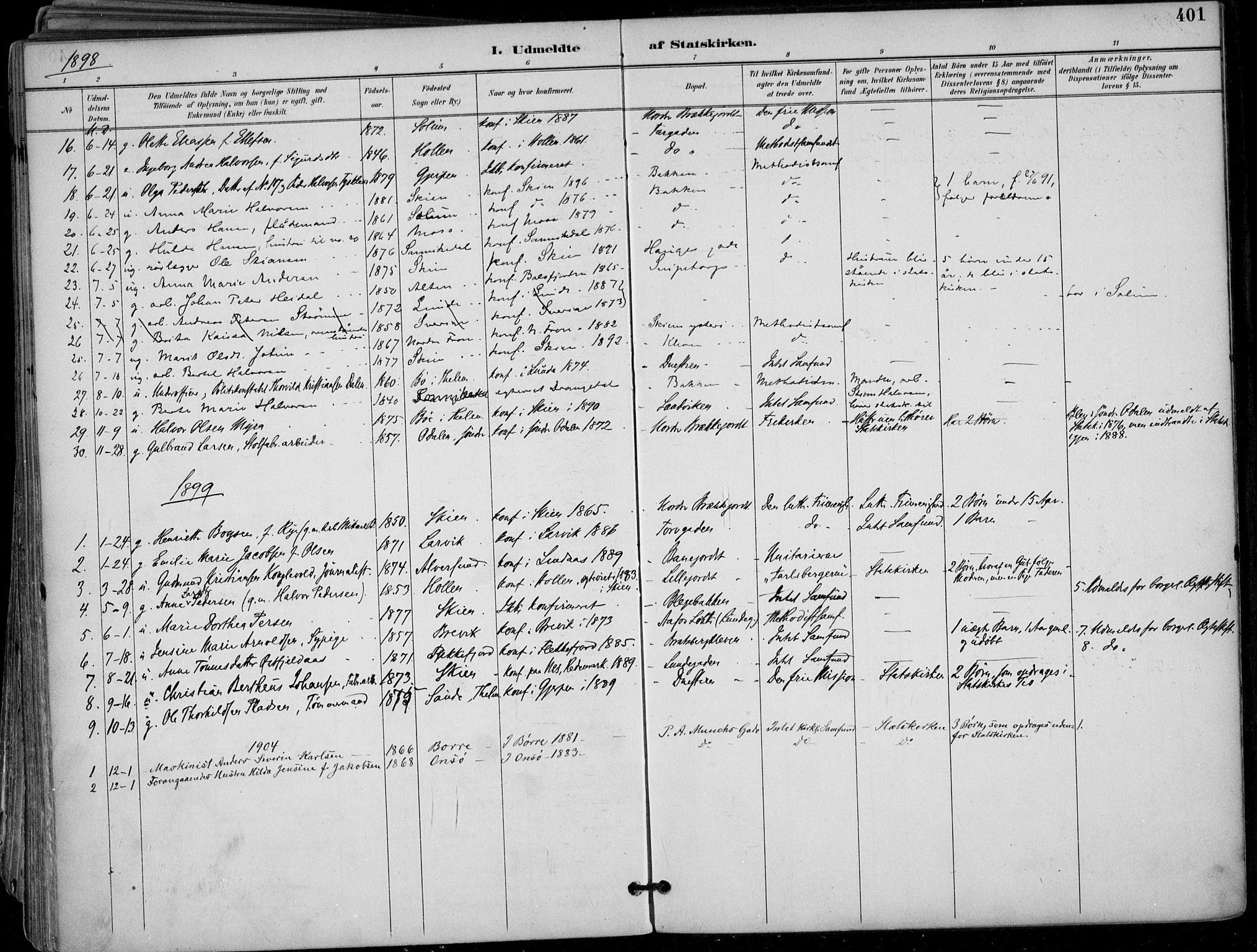 Skien kirkebøker, SAKO/A-302/F/Fa/L0010: Parish register (official) no. 10, 1891-1899, p. 401