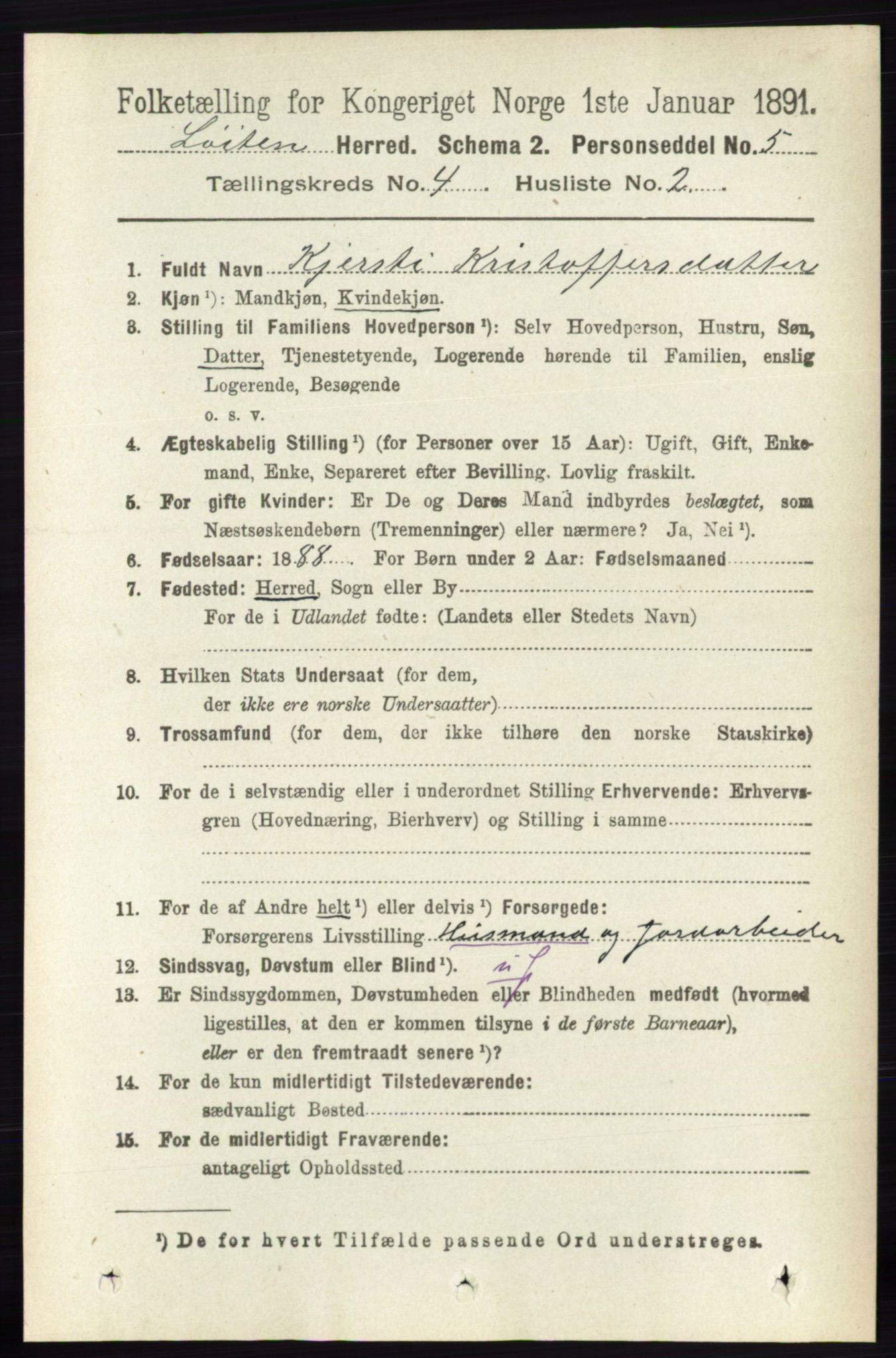 RA, 1891 census for 0415 Løten, 1891, p. 2790