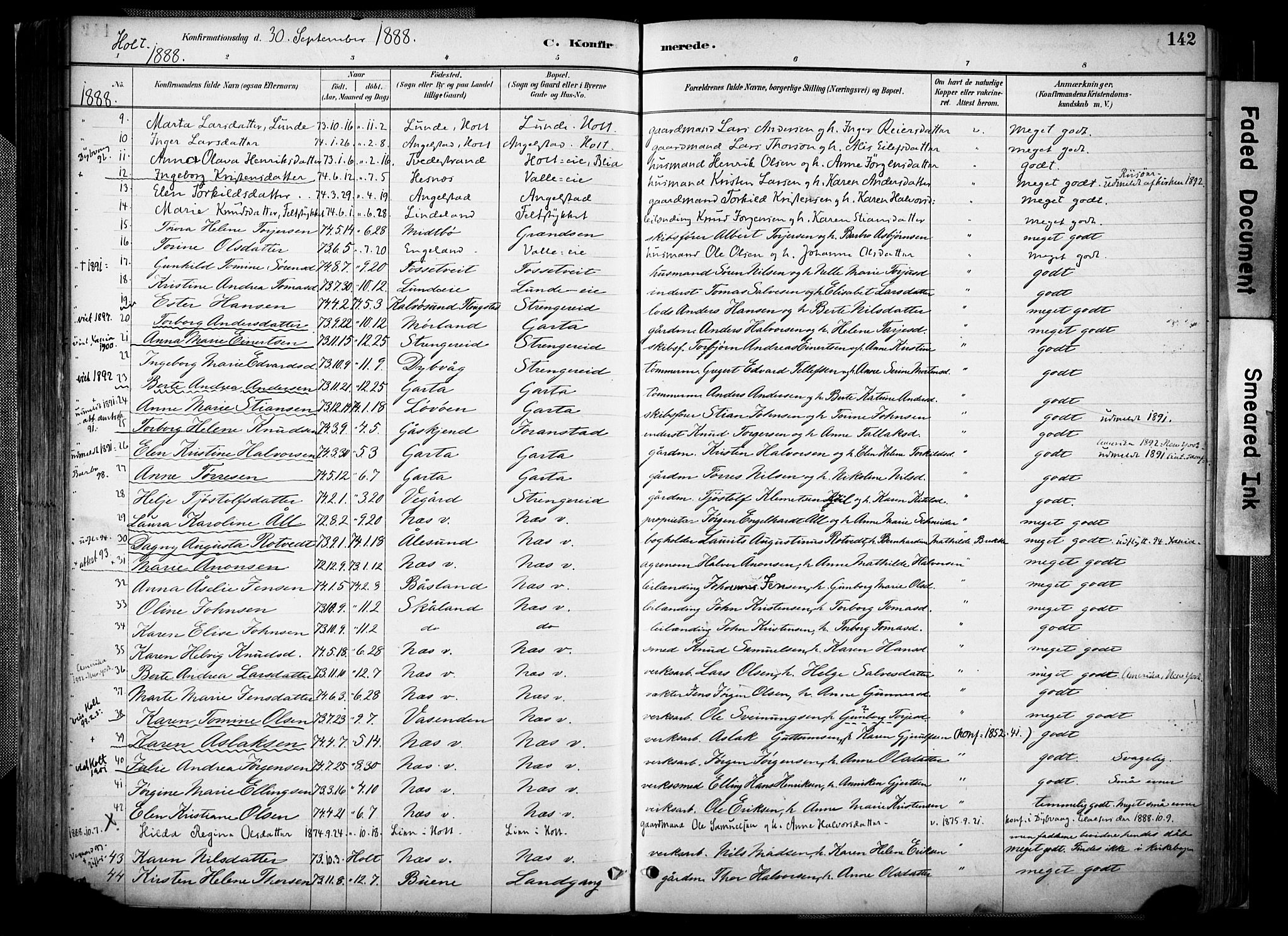 Holt sokneprestkontor, AV/SAK-1111-0021/F/Fa/L0012: Parish register (official) no. A 12, 1885-1907, p. 142