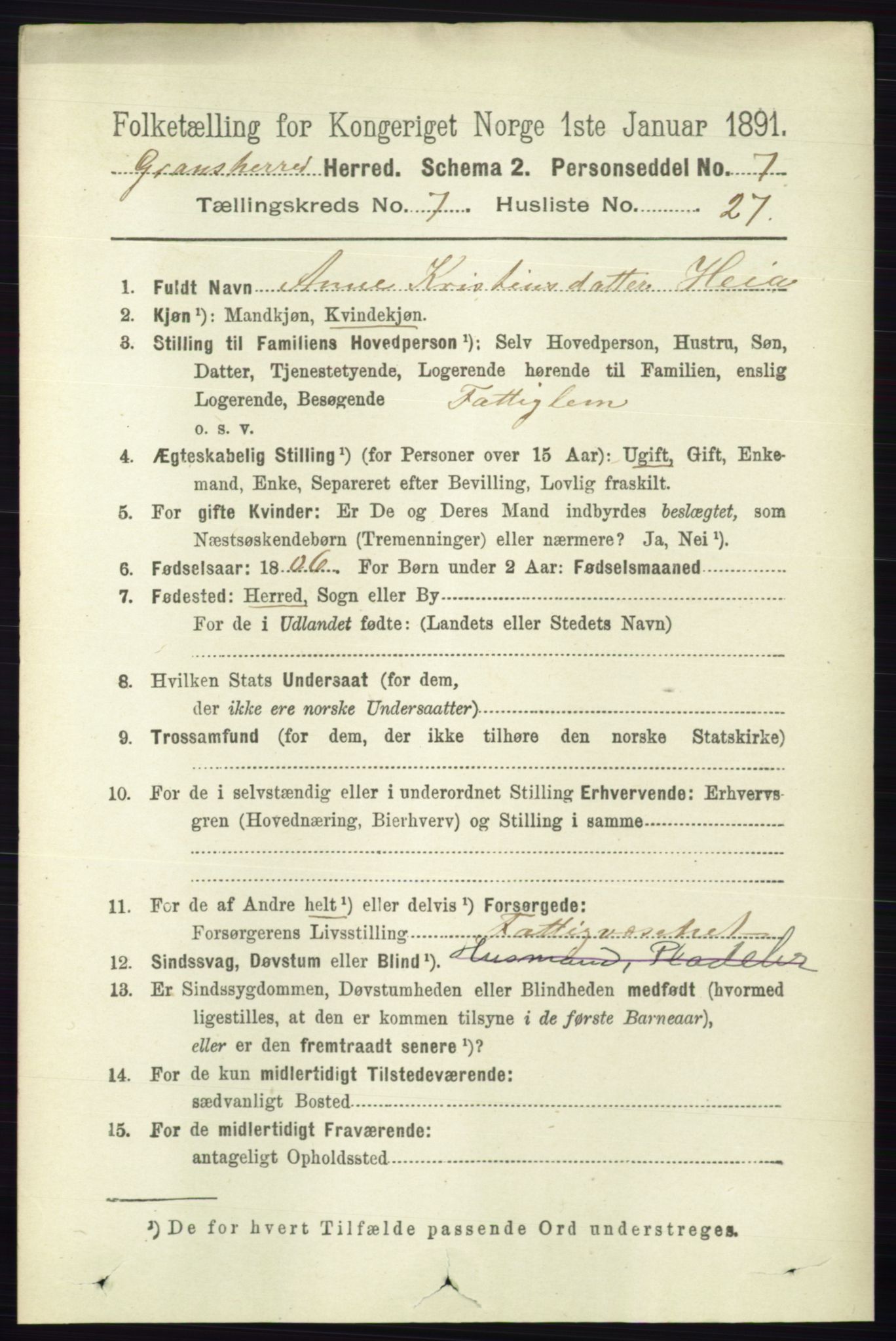 RA, 1891 census for 0824 Gransherad, 1891, p. 1364