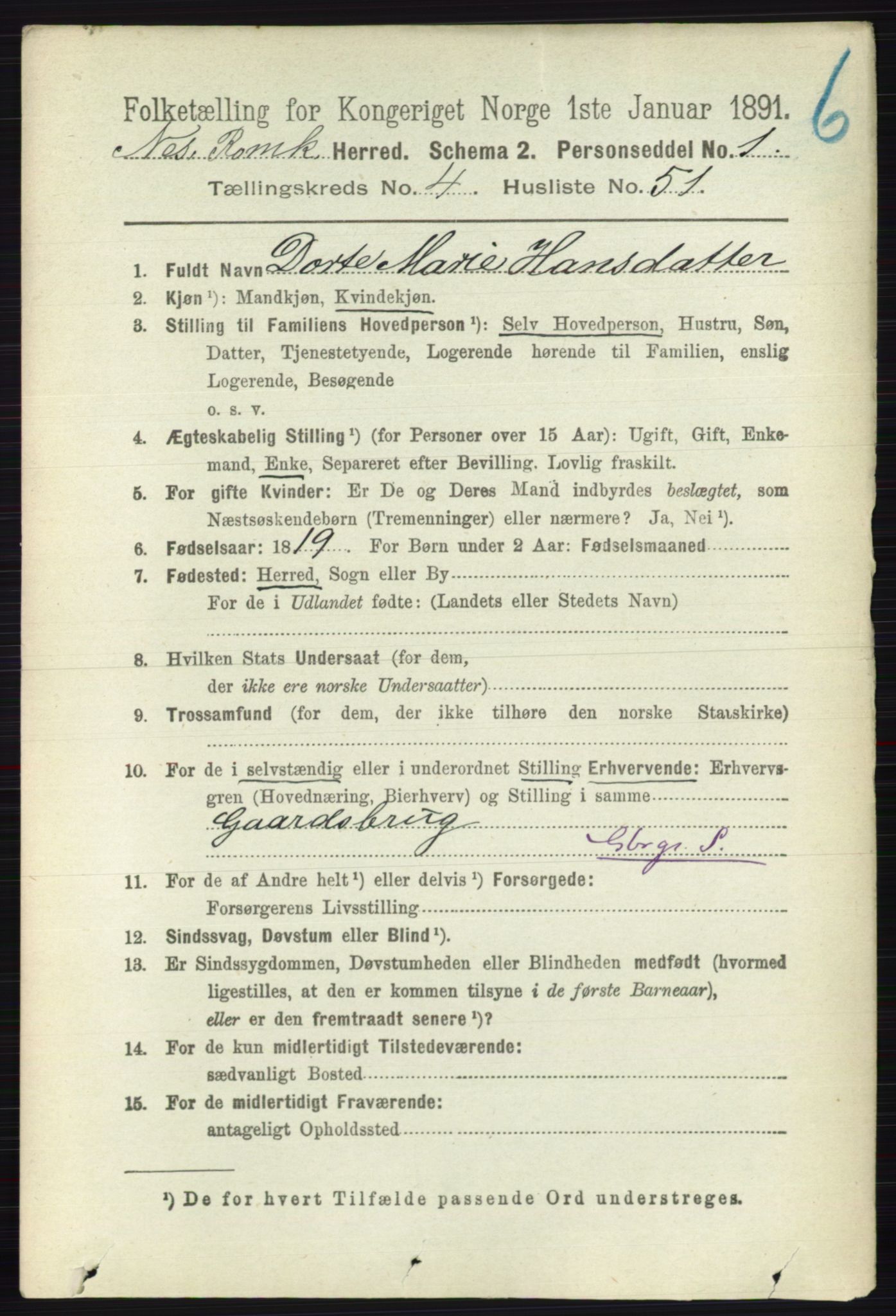 RA, 1891 census for 0236 Nes, 1891, p. 2546