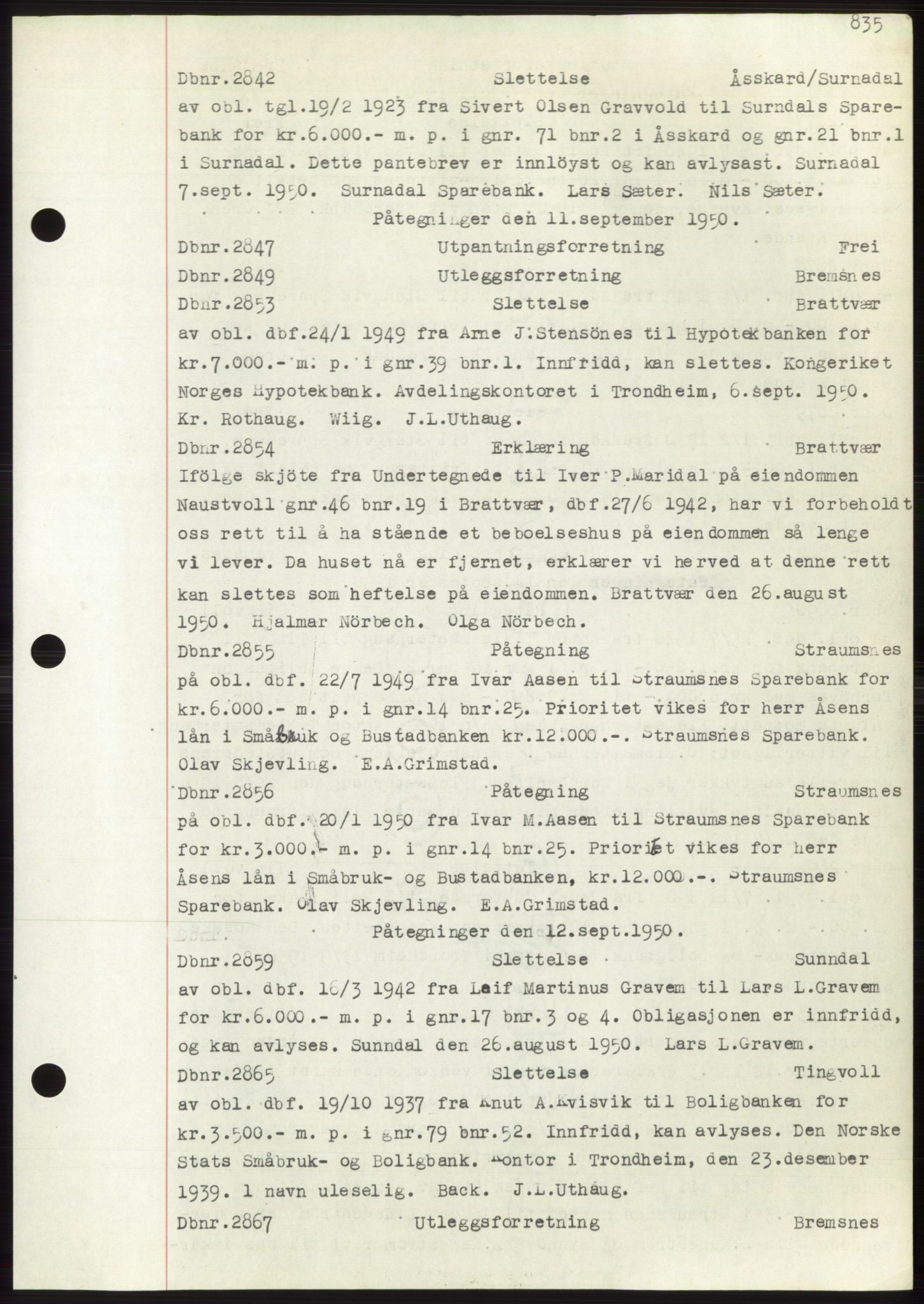 Nordmøre sorenskriveri, AV/SAT-A-4132/1/2/2Ca: Mortgage book no. C82b, 1946-1951, Diary no: : 2842/1950