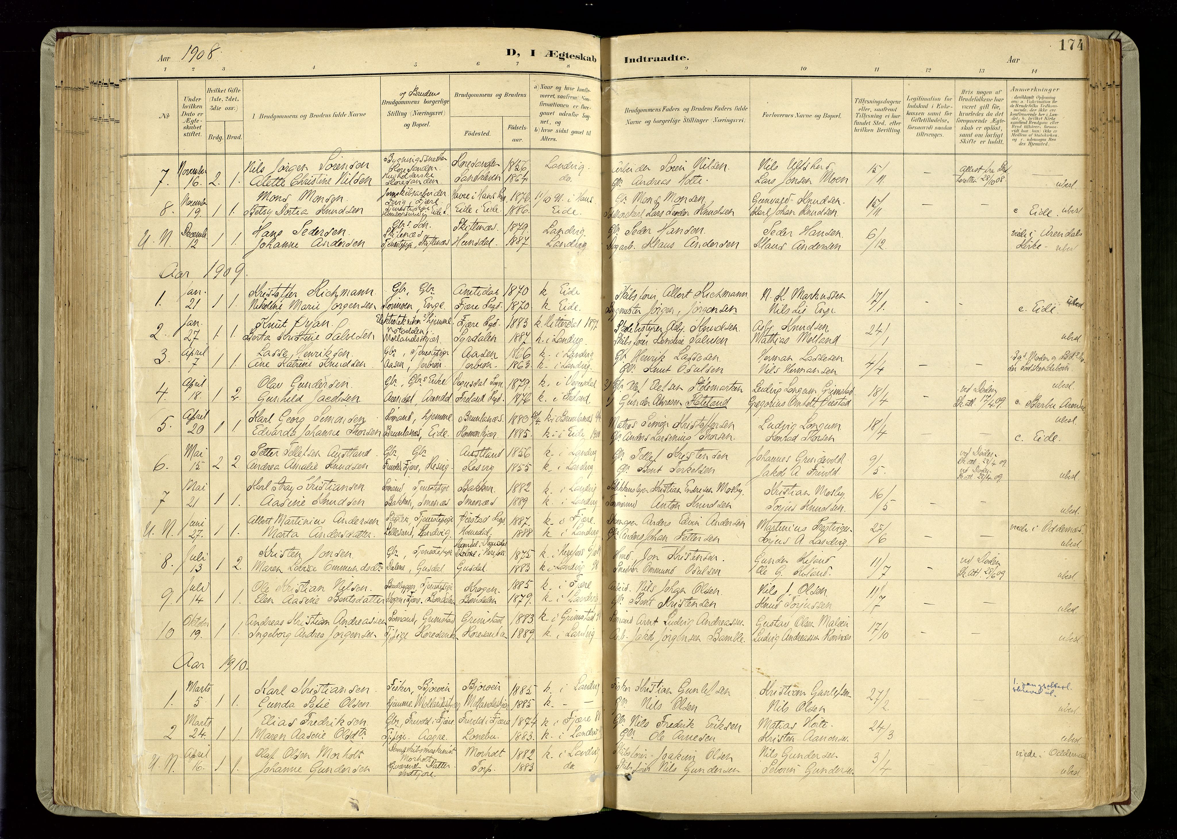 Hommedal sokneprestkontor, SAK/1111-0023/F/Fa/Fab/L0007: Parish register (official) no. A 7, 1898-1924, p. 174
