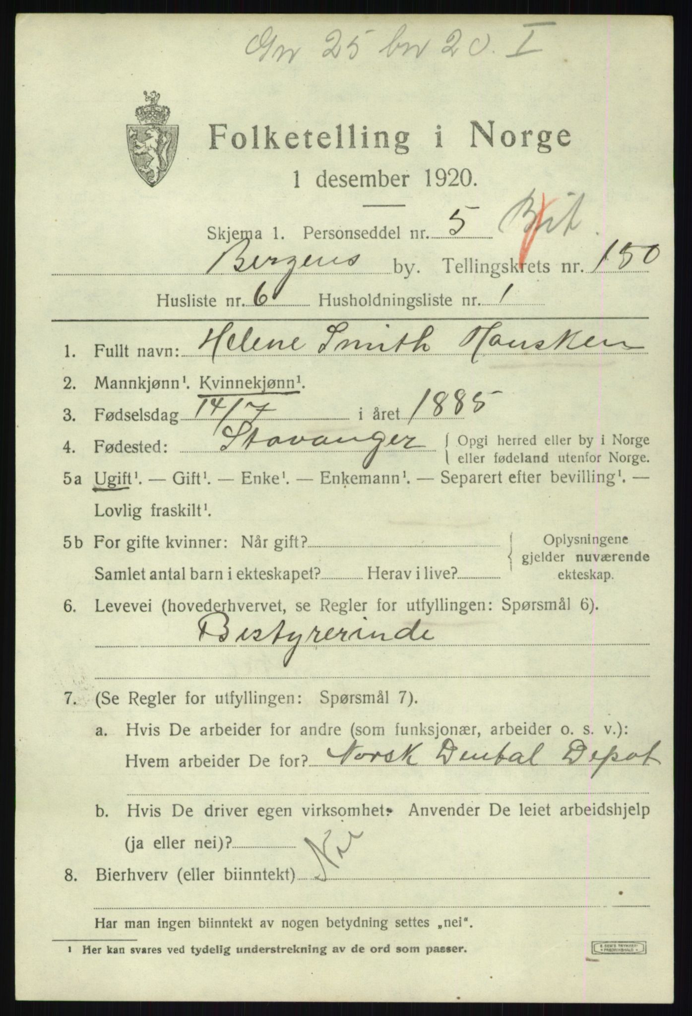 SAB, 1920 census for Bergen, 1920, p. 246169