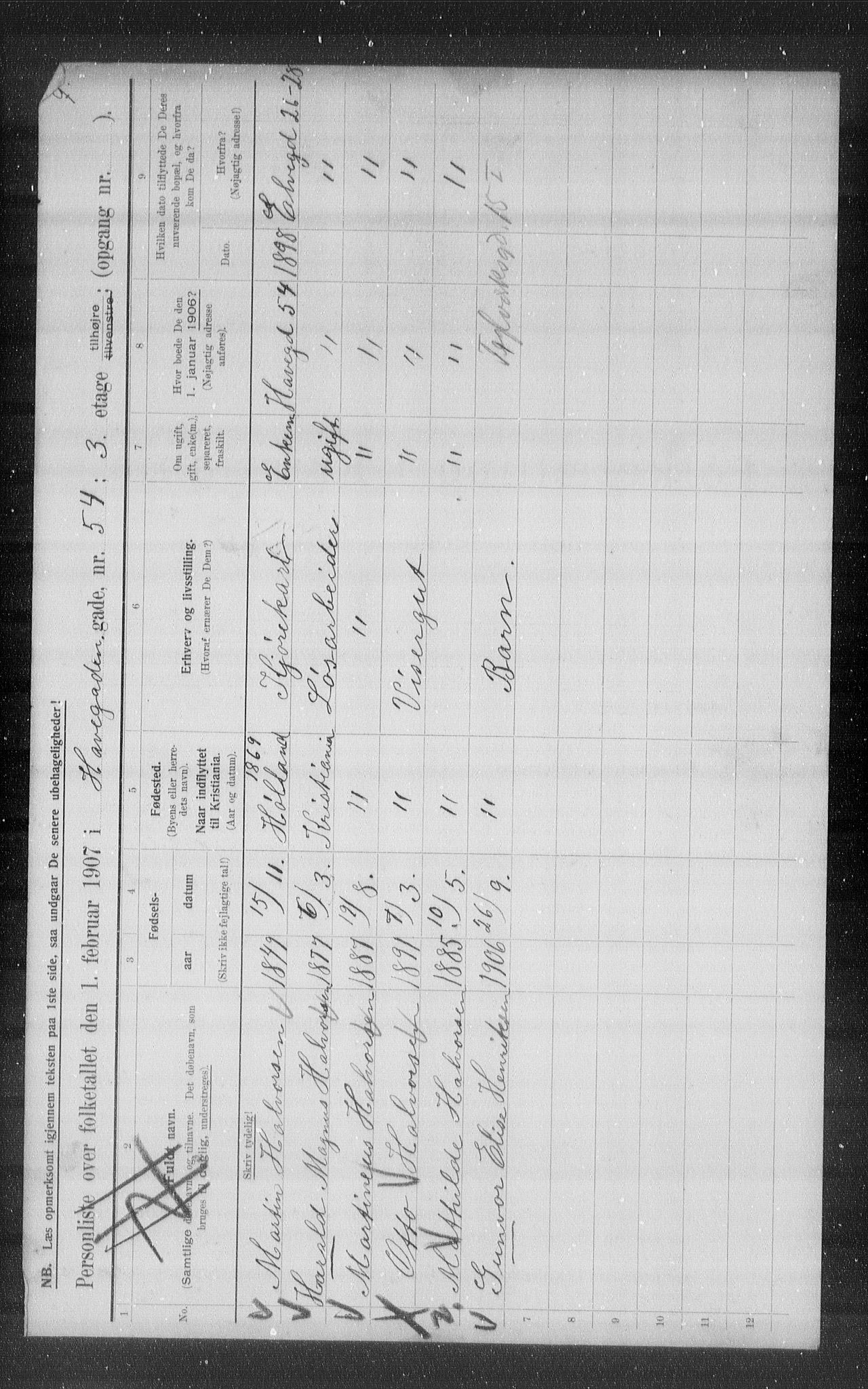 OBA, Municipal Census 1907 for Kristiania, 1907, p. 17432