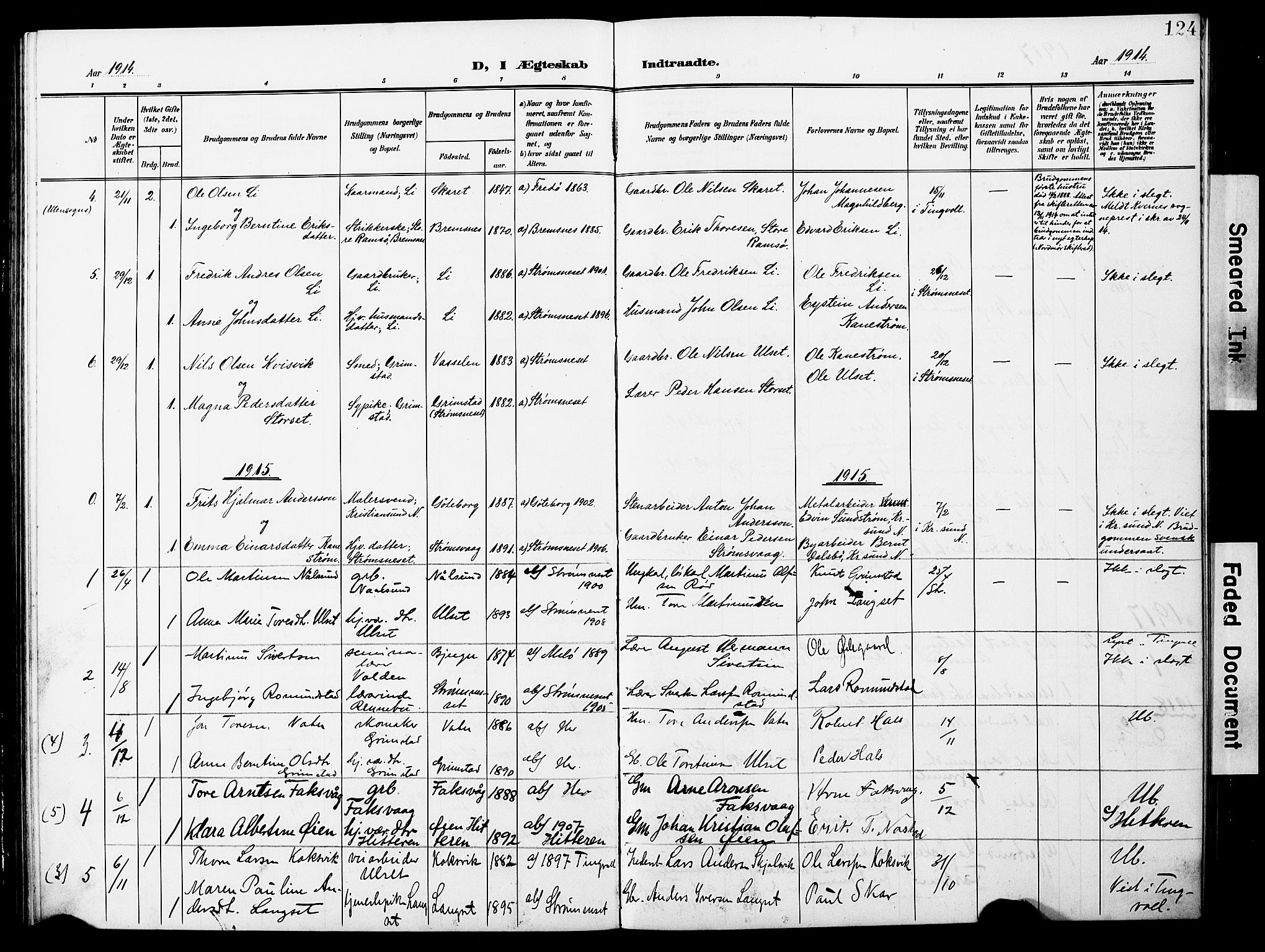 Ministerialprotokoller, klokkerbøker og fødselsregistre - Møre og Romsdal, AV/SAT-A-1454/587/L1001: Parish register (copy) no. 587C01, 1906-1927, p. 124