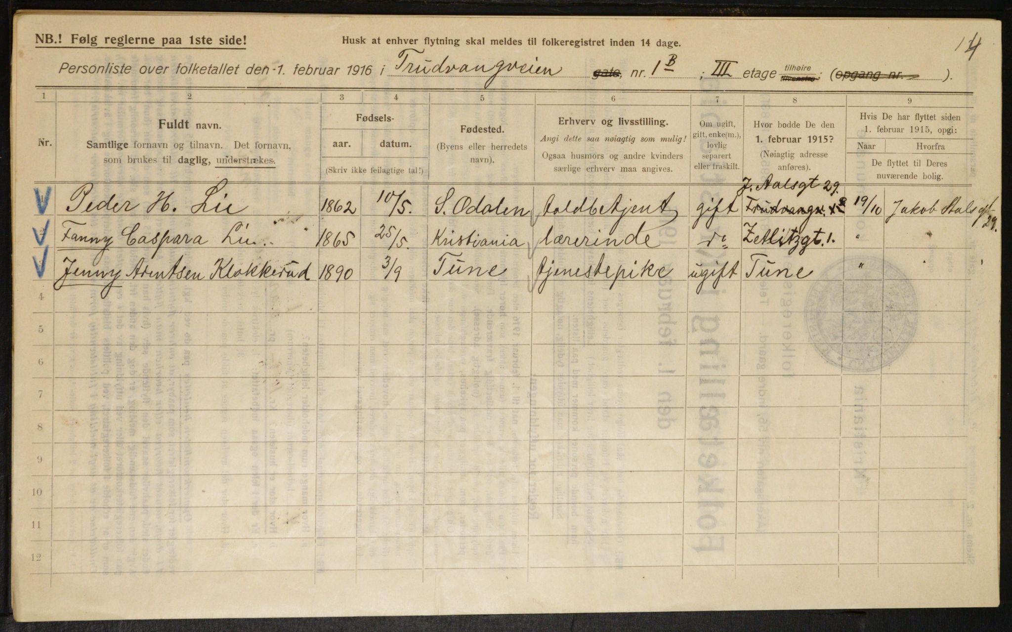 OBA, Municipal Census 1916 for Kristiania, 1916, p. 120484