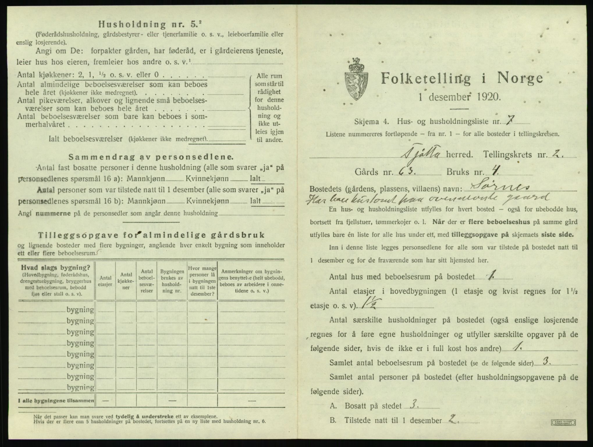 SAT, 1920 census for Tjøtta, 1920, p. 121