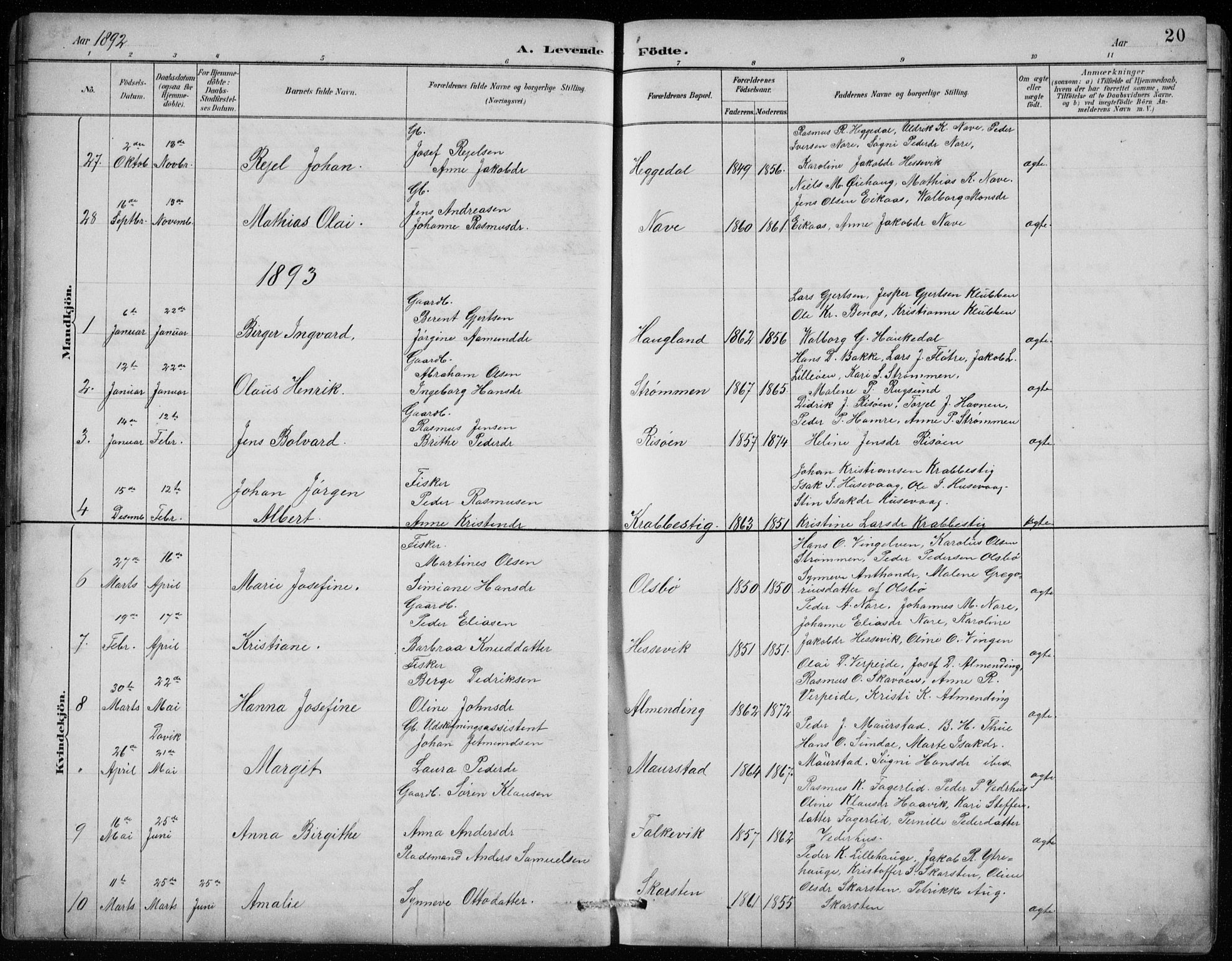 Davik sokneprestembete, AV/SAB-A-79701/H/Hab/Habc/L0002: Parish register (copy) no. C 2, 1889-1906, p. 20