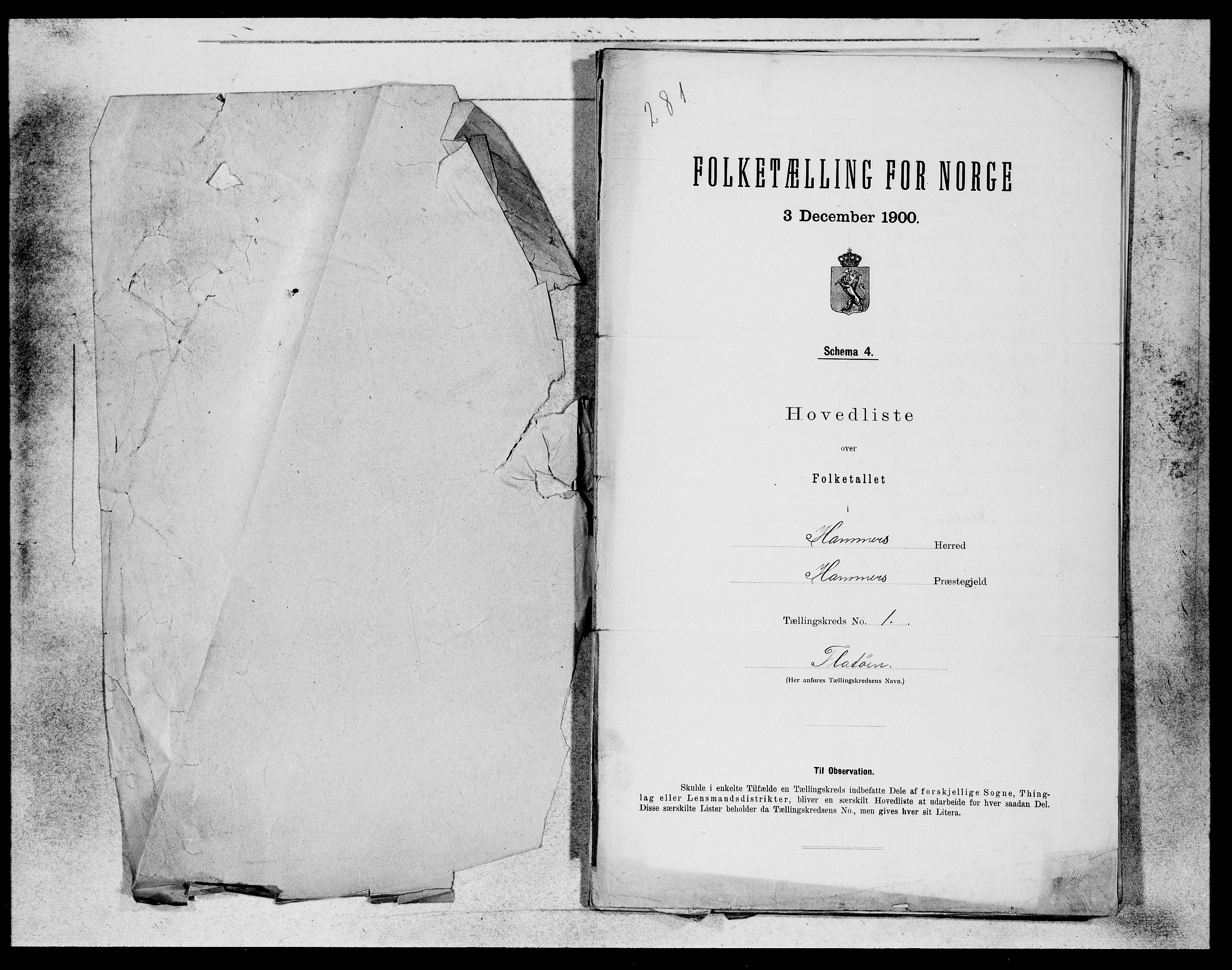 SAB, 1900 census for Hamre, 1900, p. 1