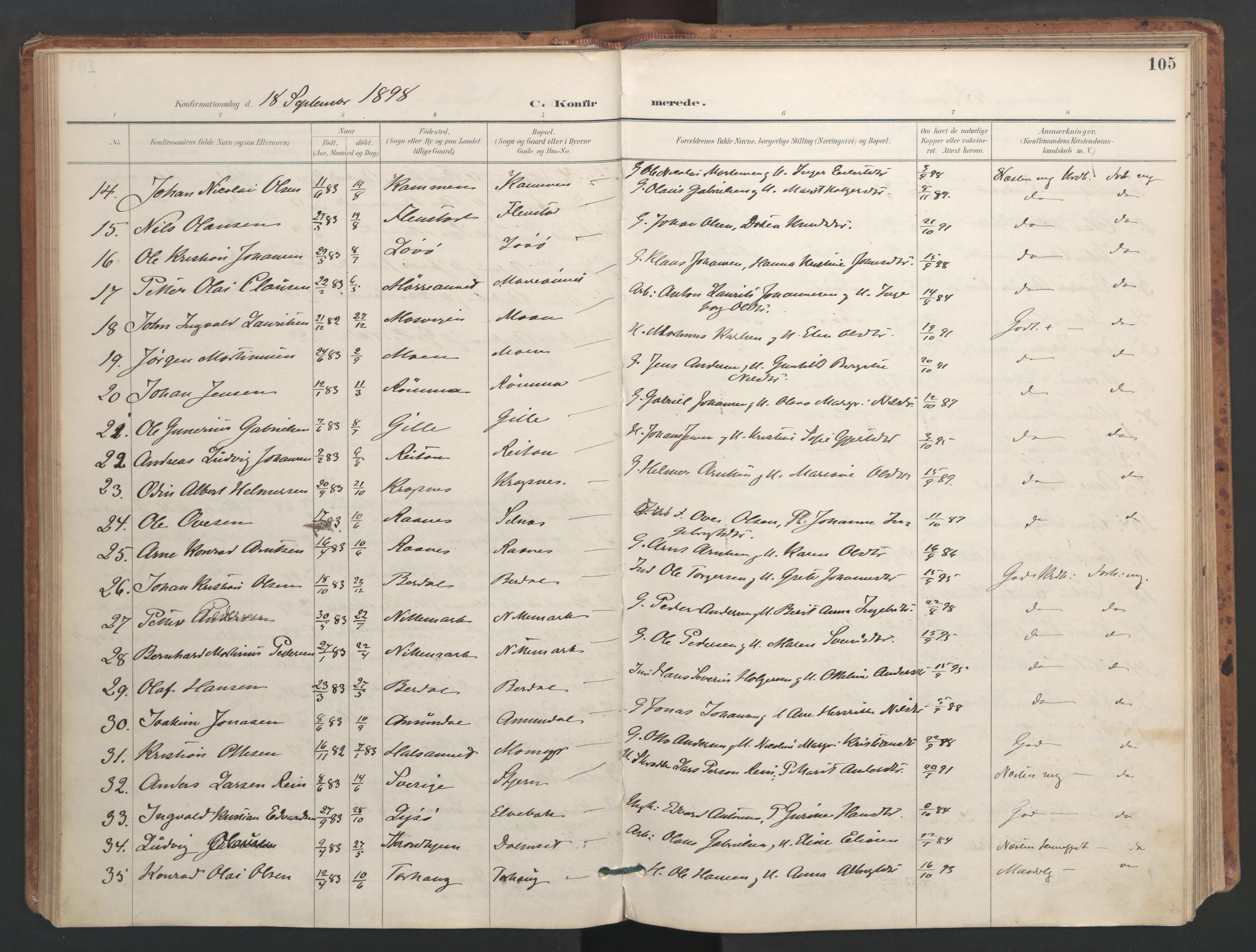 Ministerialprotokoller, klokkerbøker og fødselsregistre - Sør-Trøndelag, AV/SAT-A-1456/655/L0681: Parish register (official) no. 655A10, 1895-1907, p. 105