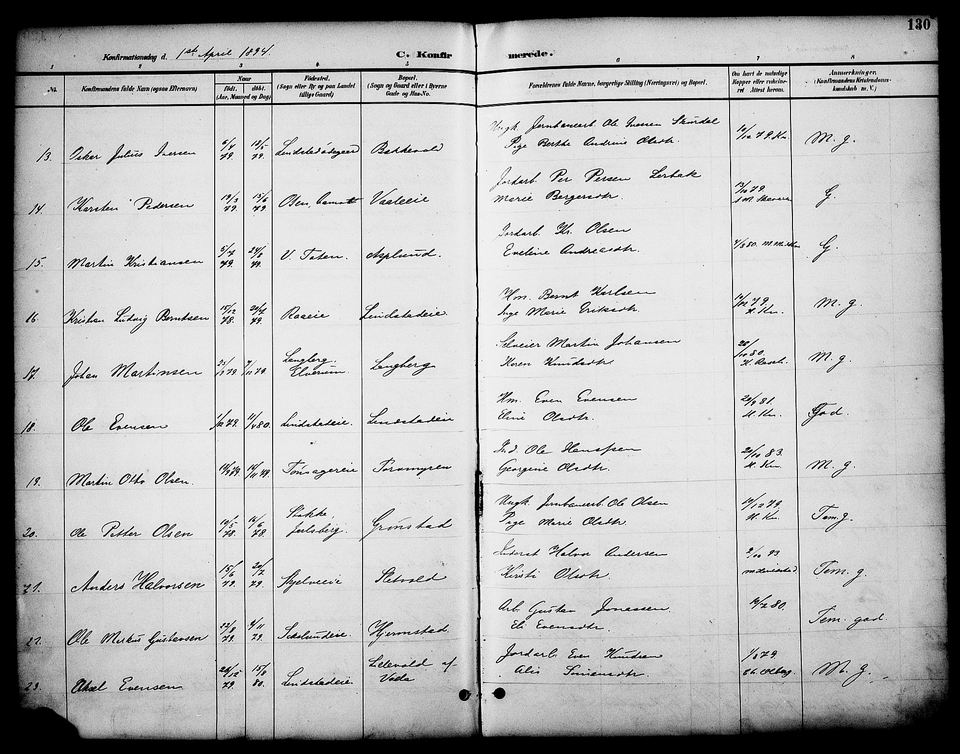 Stange prestekontor, AV/SAH-PREST-002/K/L0020: Parish register (official) no. 20, 1894-1905, p. 130