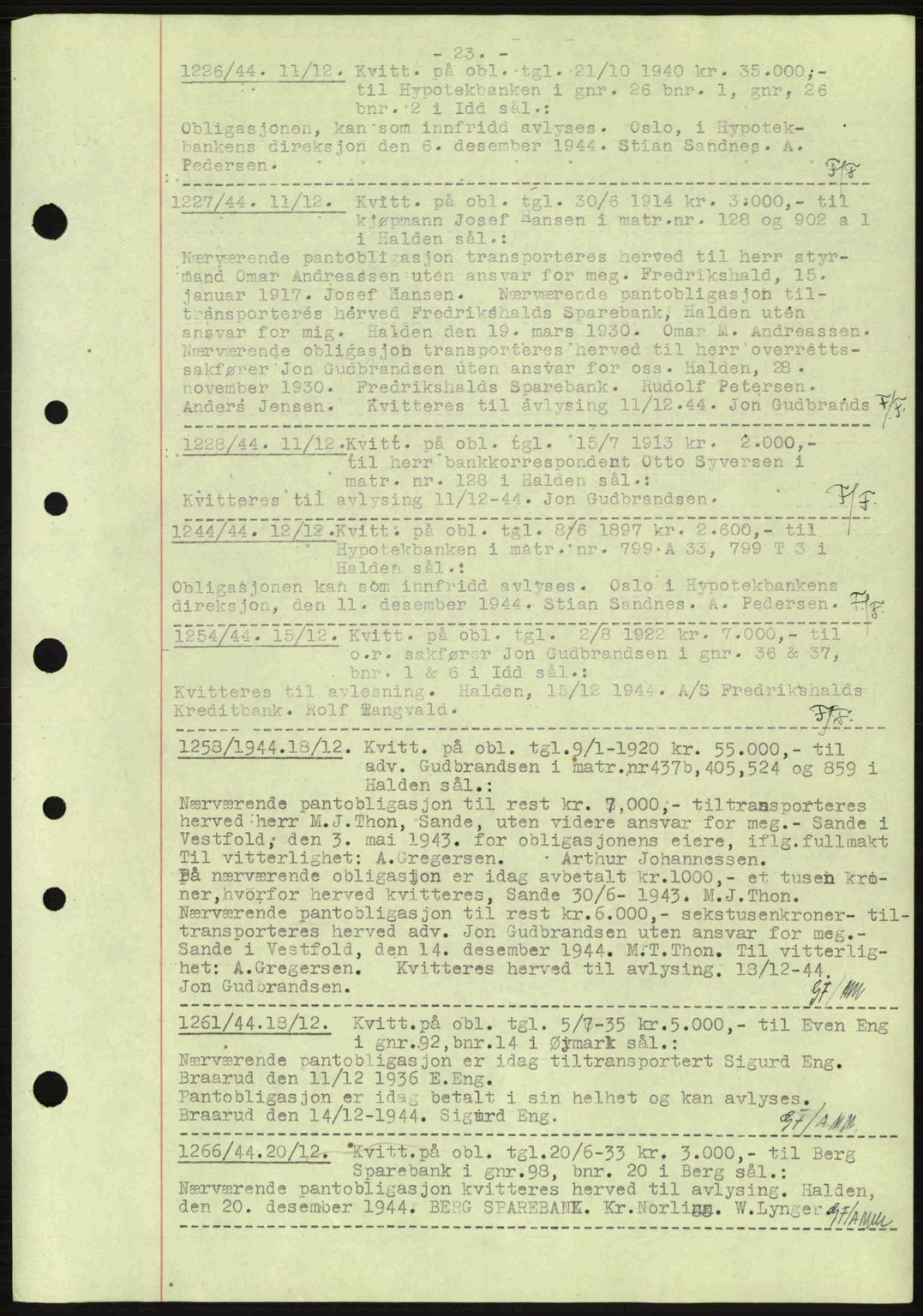 Idd og Marker sorenskriveri, AV/SAO-A-10283/G/Gb/Gbc/L0002: Mortgage book no. B4-9a, 1939-1945, Diary no: : 1226/1944