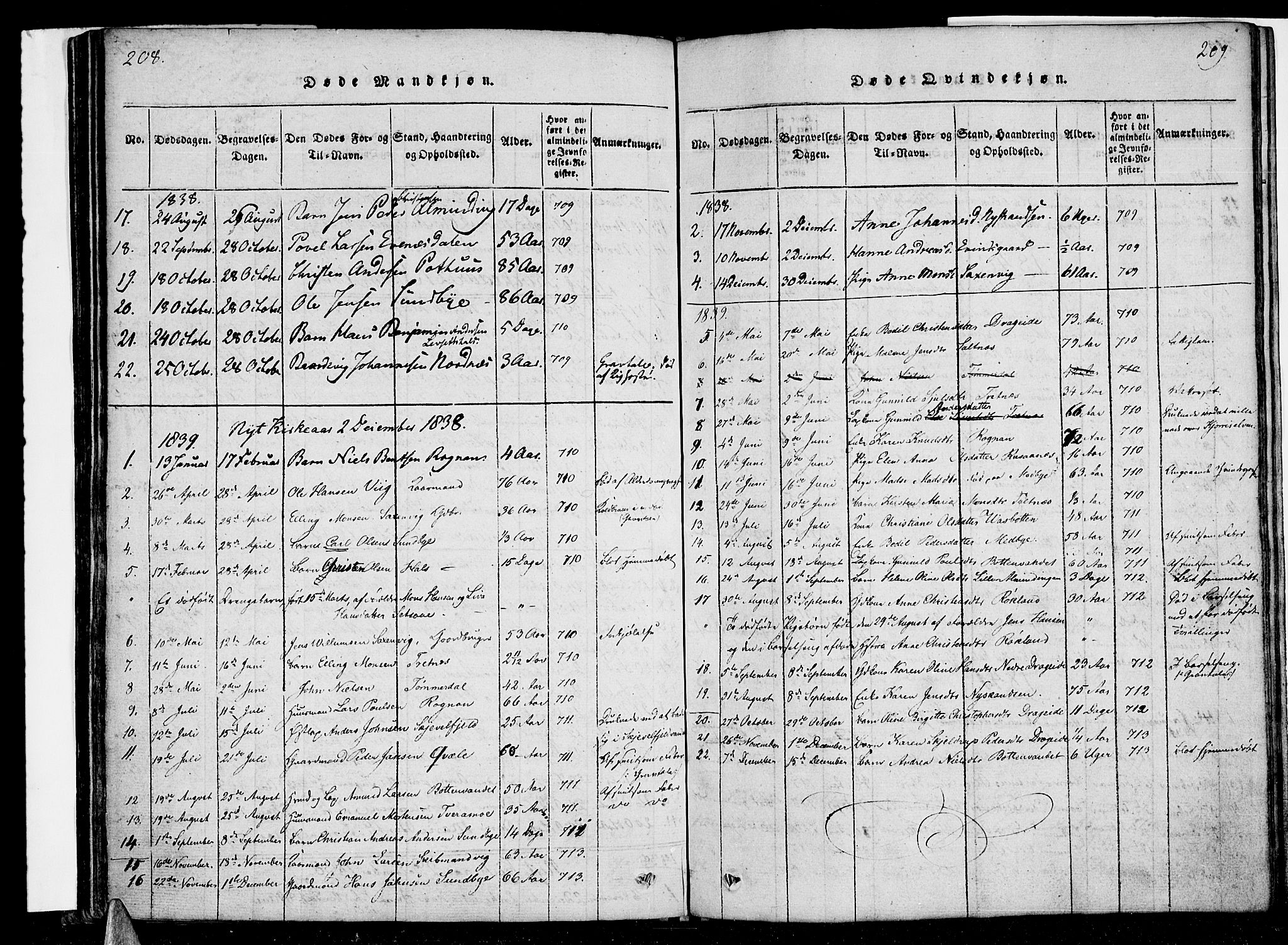Ministerialprotokoller, klokkerbøker og fødselsregistre - Nordland, SAT/A-1459/847/L0665: Parish register (official) no. 847A05, 1818-1841, p. 208-209