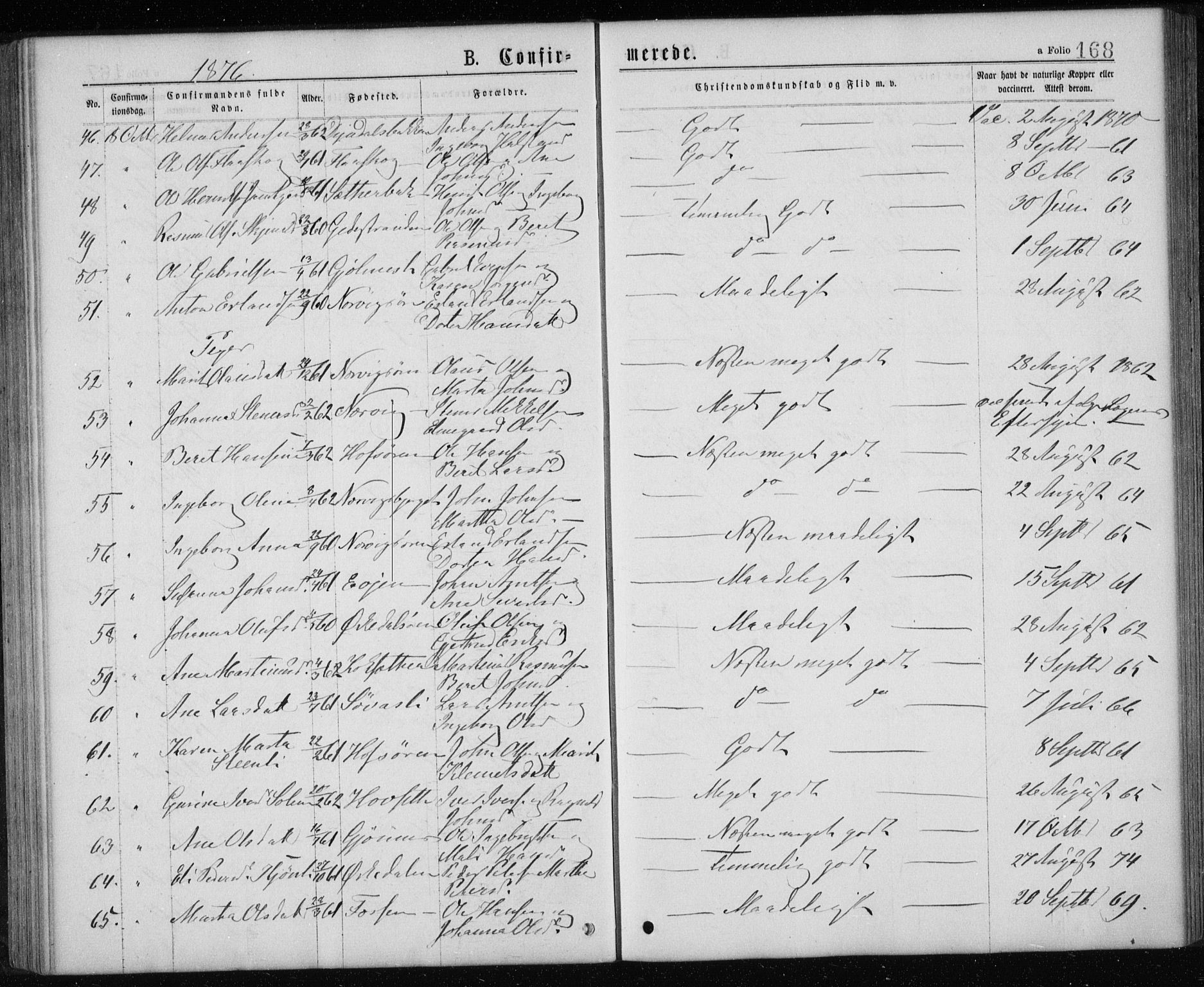 Ministerialprotokoller, klokkerbøker og fødselsregistre - Sør-Trøndelag, SAT/A-1456/668/L0817: Parish register (copy) no. 668C06, 1873-1884, p. 168