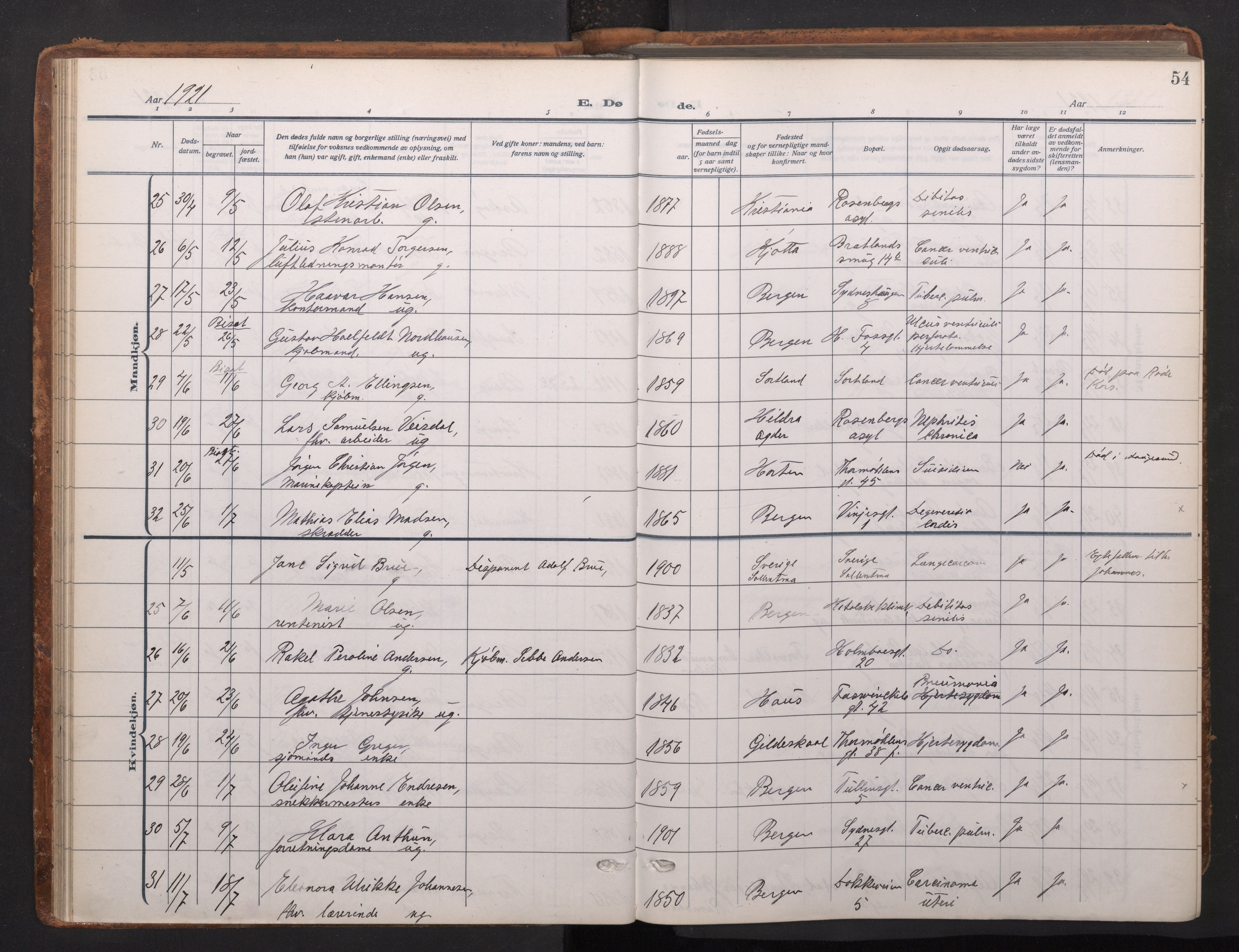 Johanneskirken sokneprestembete, AV/SAB-A-76001/H/Haa/L0020: Parish register (official) no. E 2, 1916-1951, p. 54