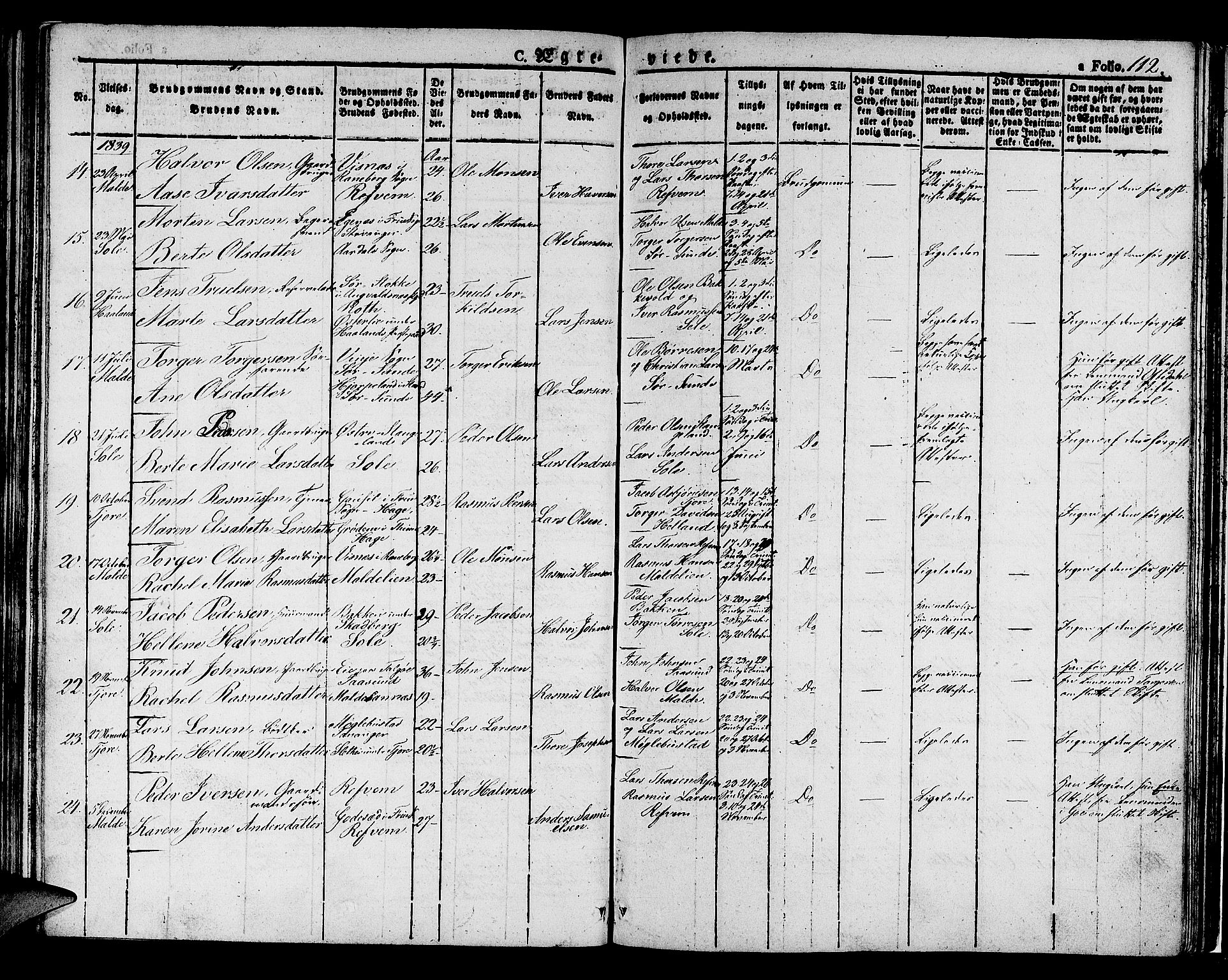 Håland sokneprestkontor, AV/SAST-A-101802/001/30BA/L0005: Parish register (official) no. A 5, 1829-1841, p. 112