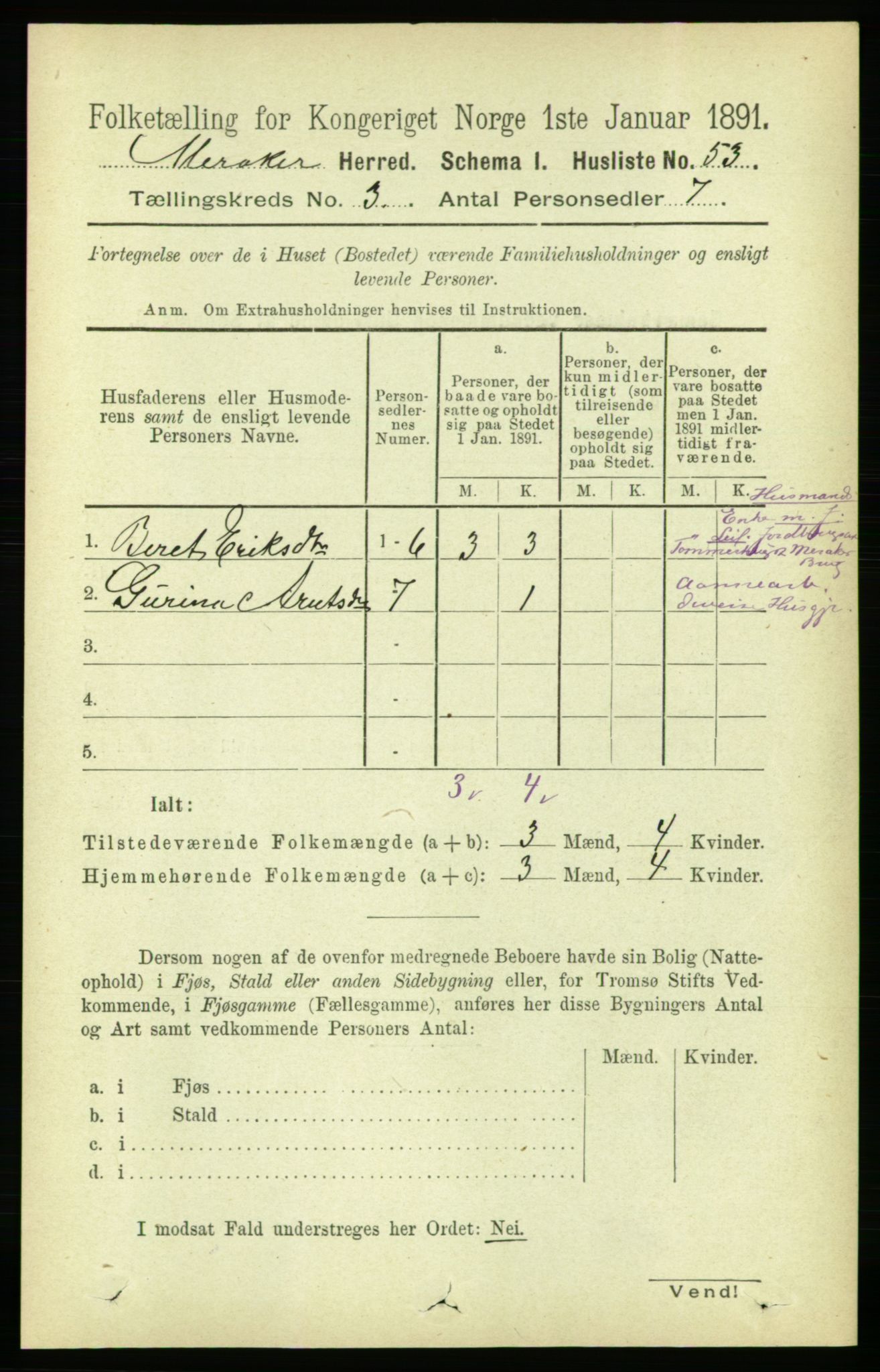 RA, 1891 census for 1711 Meråker, 1891, p. 1116