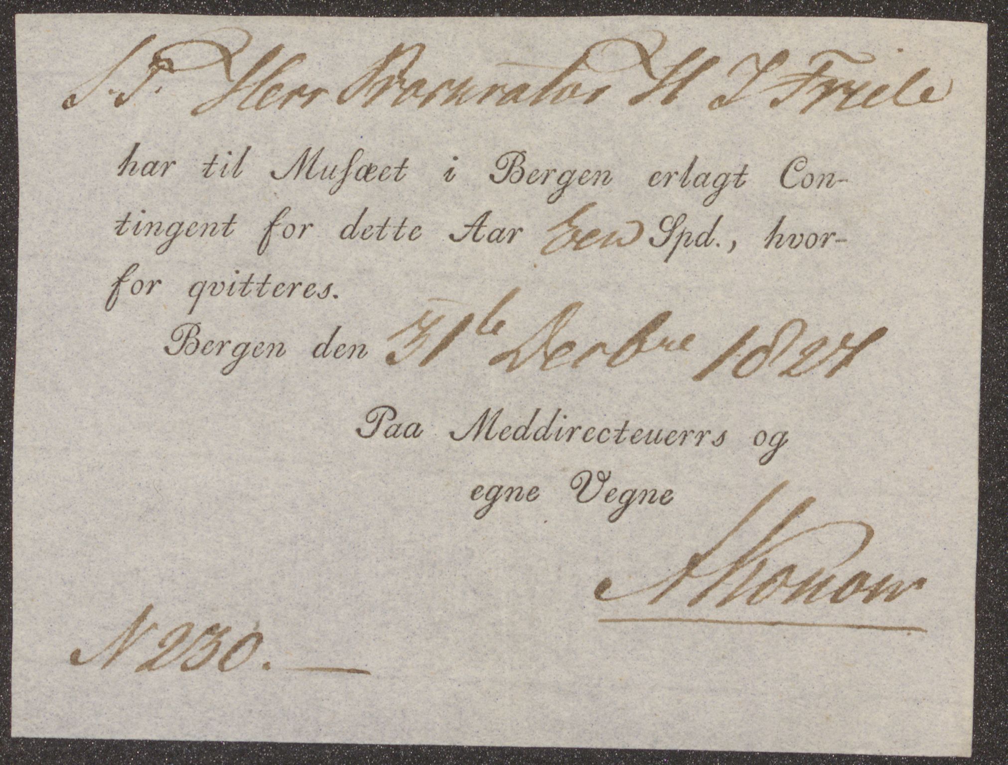Bergens Museum, UMB/A007/D/Da/L0002/0001: Innkommende brev 1827 / Innkommende brev 1827, 1827