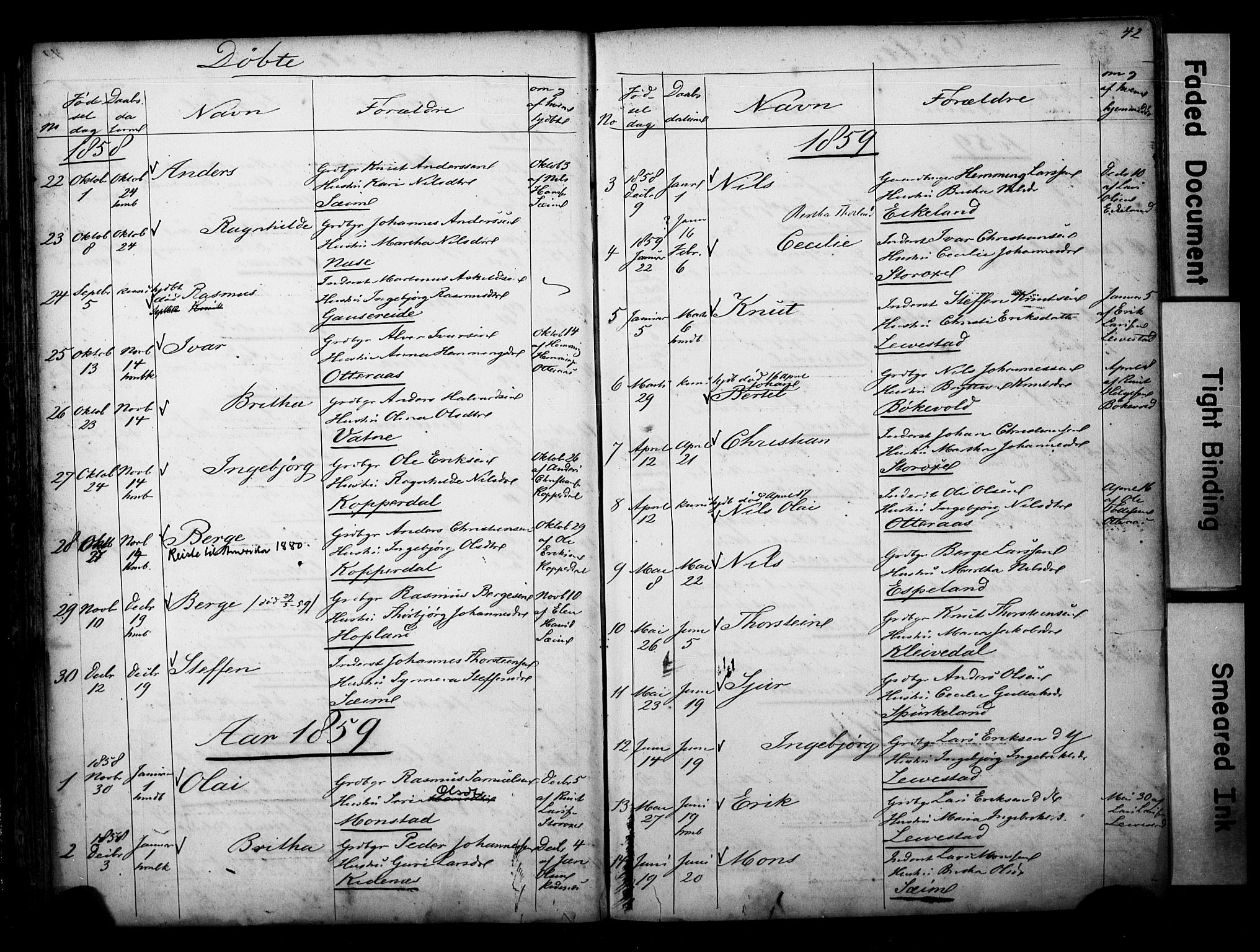 Alversund Sokneprestembete, SAB/A-73901/H/Ha/Hab: Parish register (copy) no. D 1, 1800-1870, p. 42