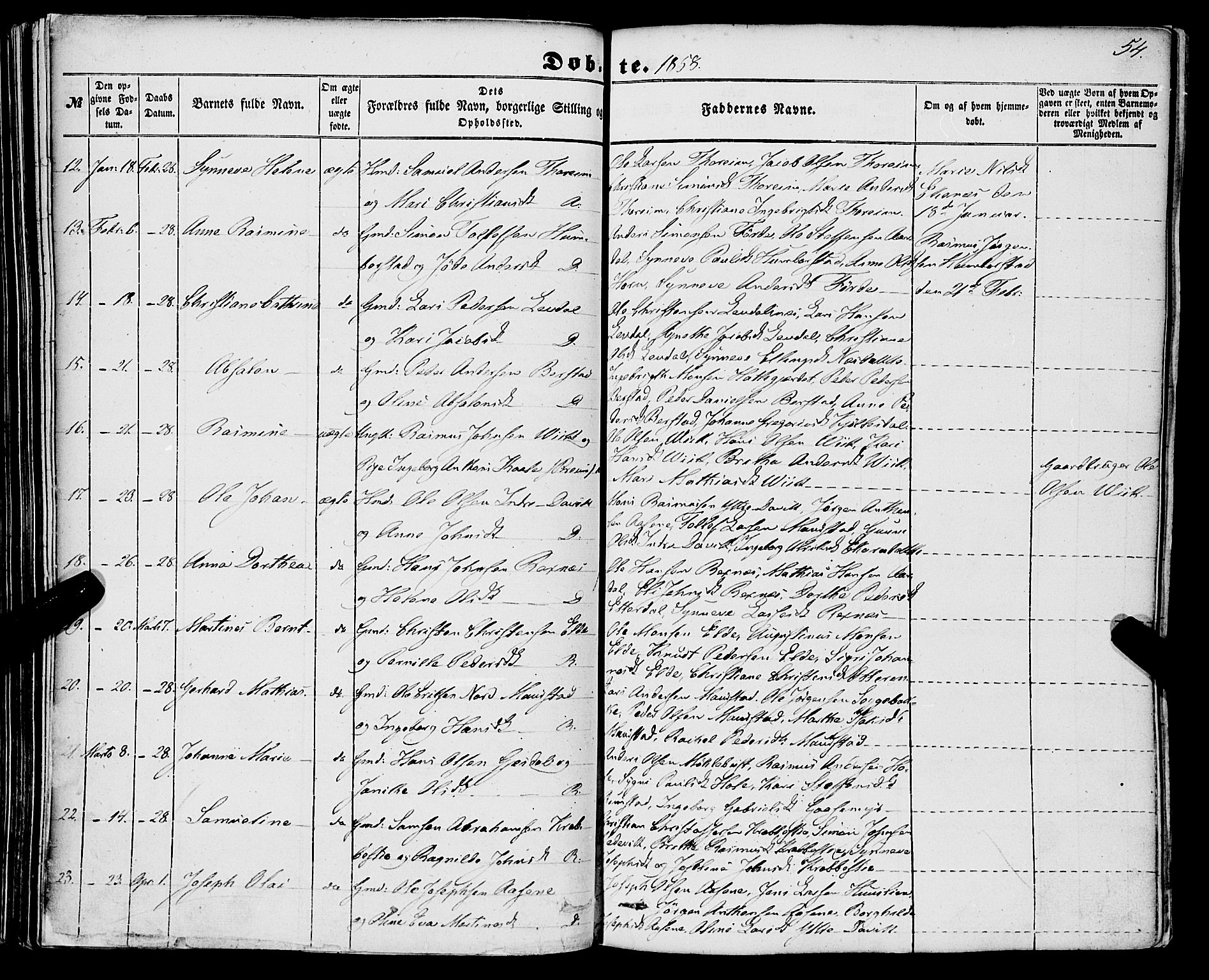 Davik sokneprestembete, AV/SAB-A-79701/H/Haa/Haaa/L0005: Parish register (official) no. A 5, 1850-1866, p. 54
