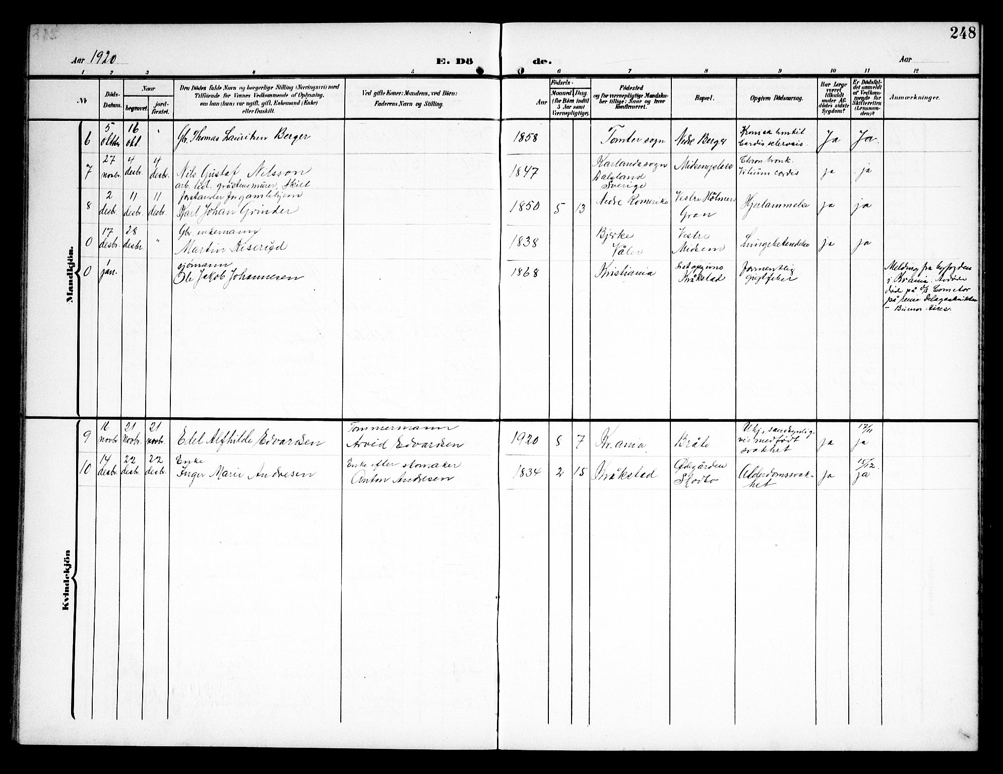 Kråkstad prestekontor Kirkebøker, AV/SAO-A-10125a/G/Ga/L0002: Parish register (copy) no. I 2, 1905-1934, p. 248