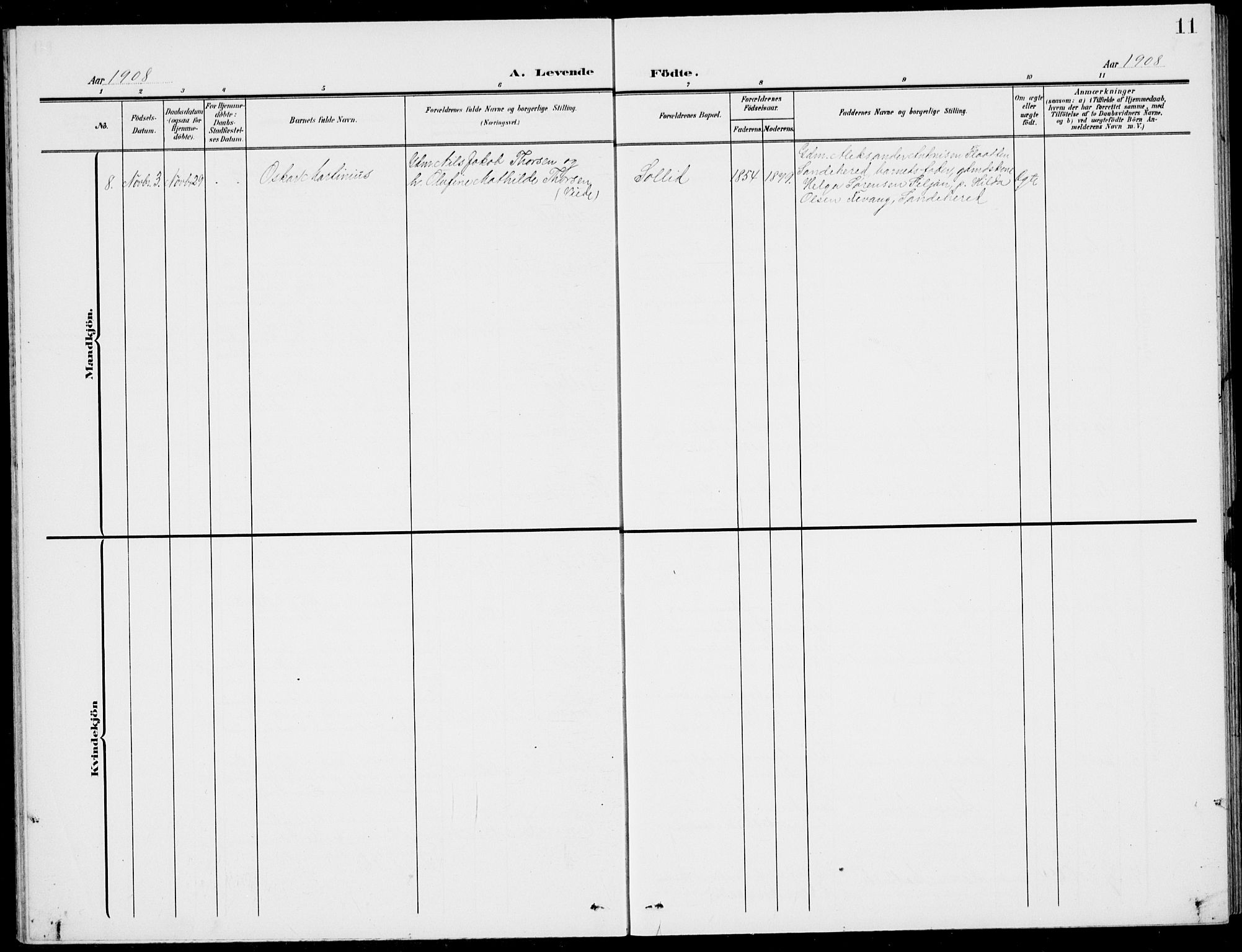 Stokke kirkebøker, AV/SAKO-A-320/G/Gc/L0001: Parish register (copy) no. III 1, 1904-1935, p. 11