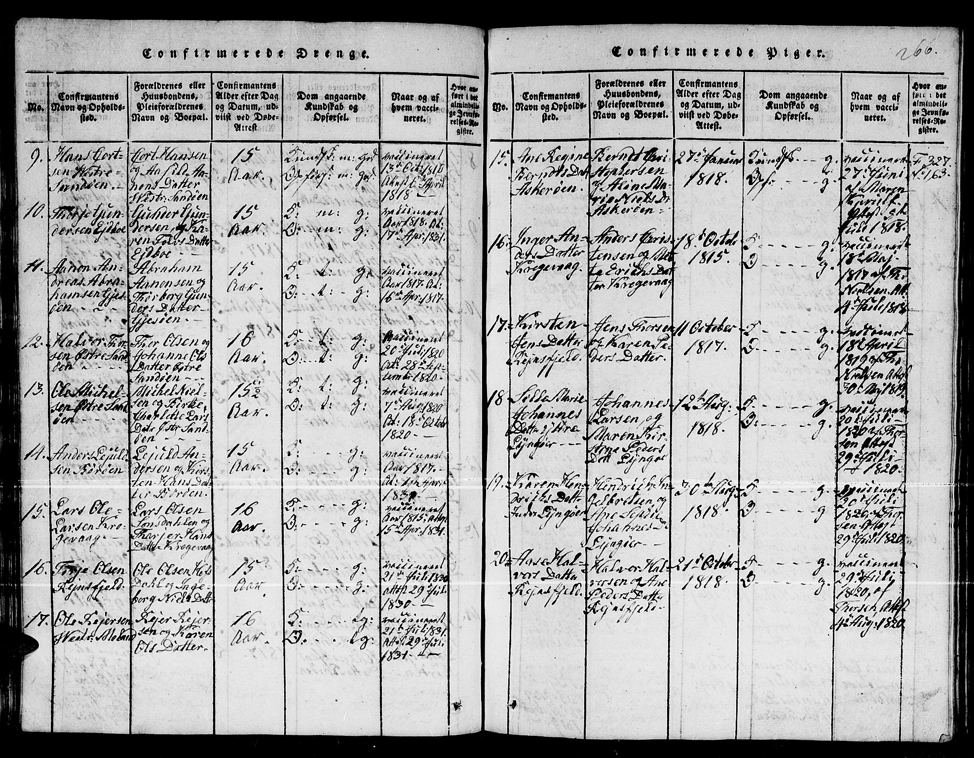 Dypvåg sokneprestkontor, SAK/1111-0007/F/Fb/Fba/L0009: Parish register (copy) no. B 9, 1816-1842, p. 266