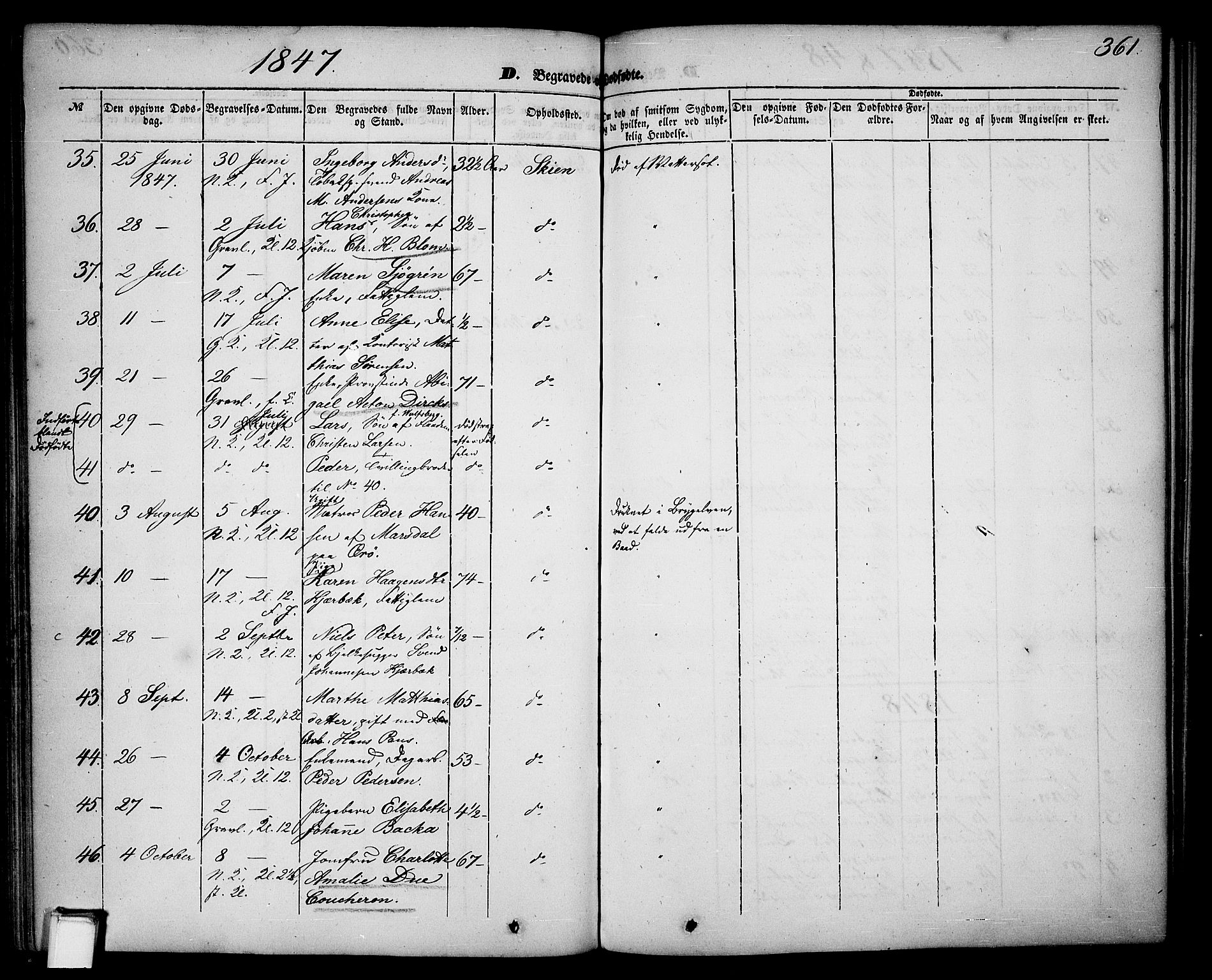 Skien kirkebøker, SAKO/A-302/G/Ga/L0004: Parish register (copy) no. 4, 1843-1867, p. 361