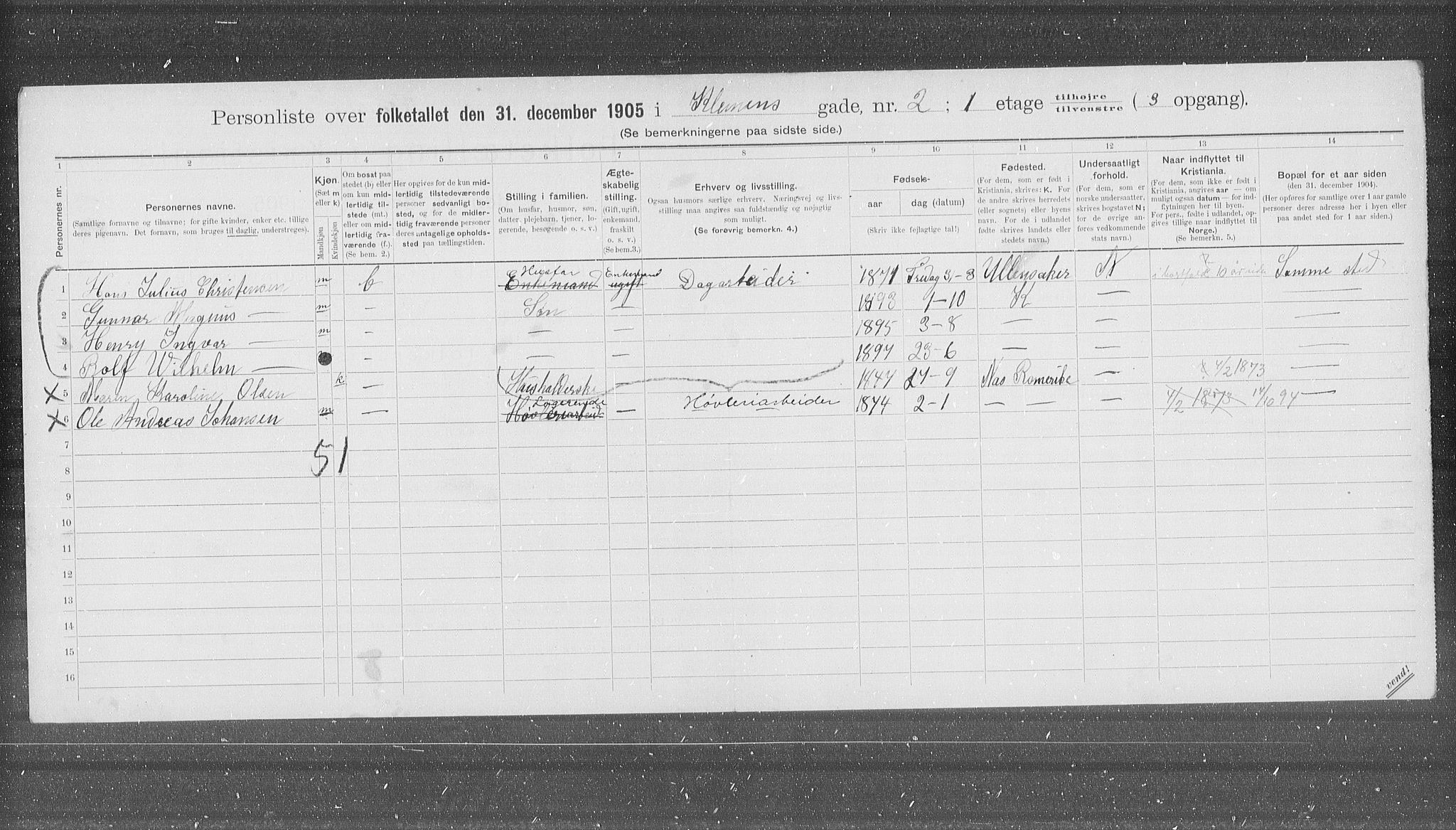 OBA, Municipal Census 1905 for Kristiania, 1905, p. 27265