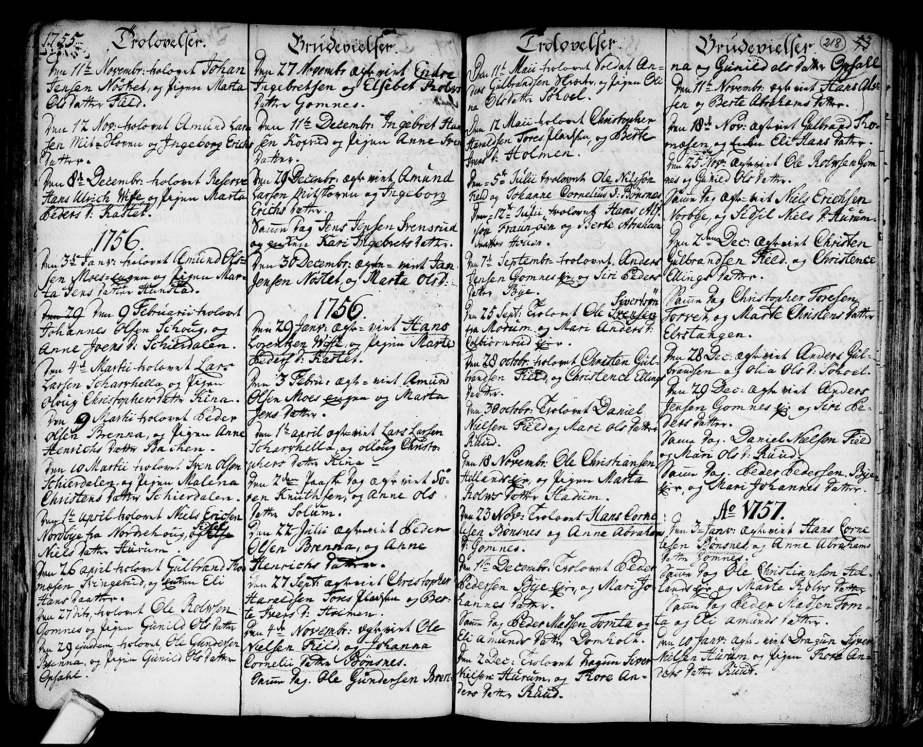 Hole kirkebøker, SAKO/A-228/F/Fa/L0001: Parish register (official) no. I 1, 1716-1765, p. 218