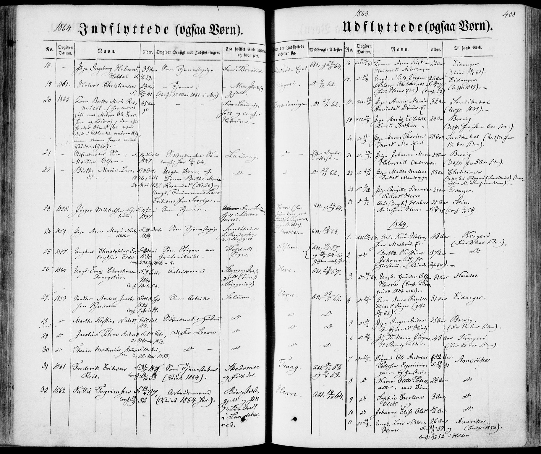 Bamble kirkebøker, AV/SAKO-A-253/F/Fa/L0005: Parish register (official) no. I 5, 1854-1869, p. 408