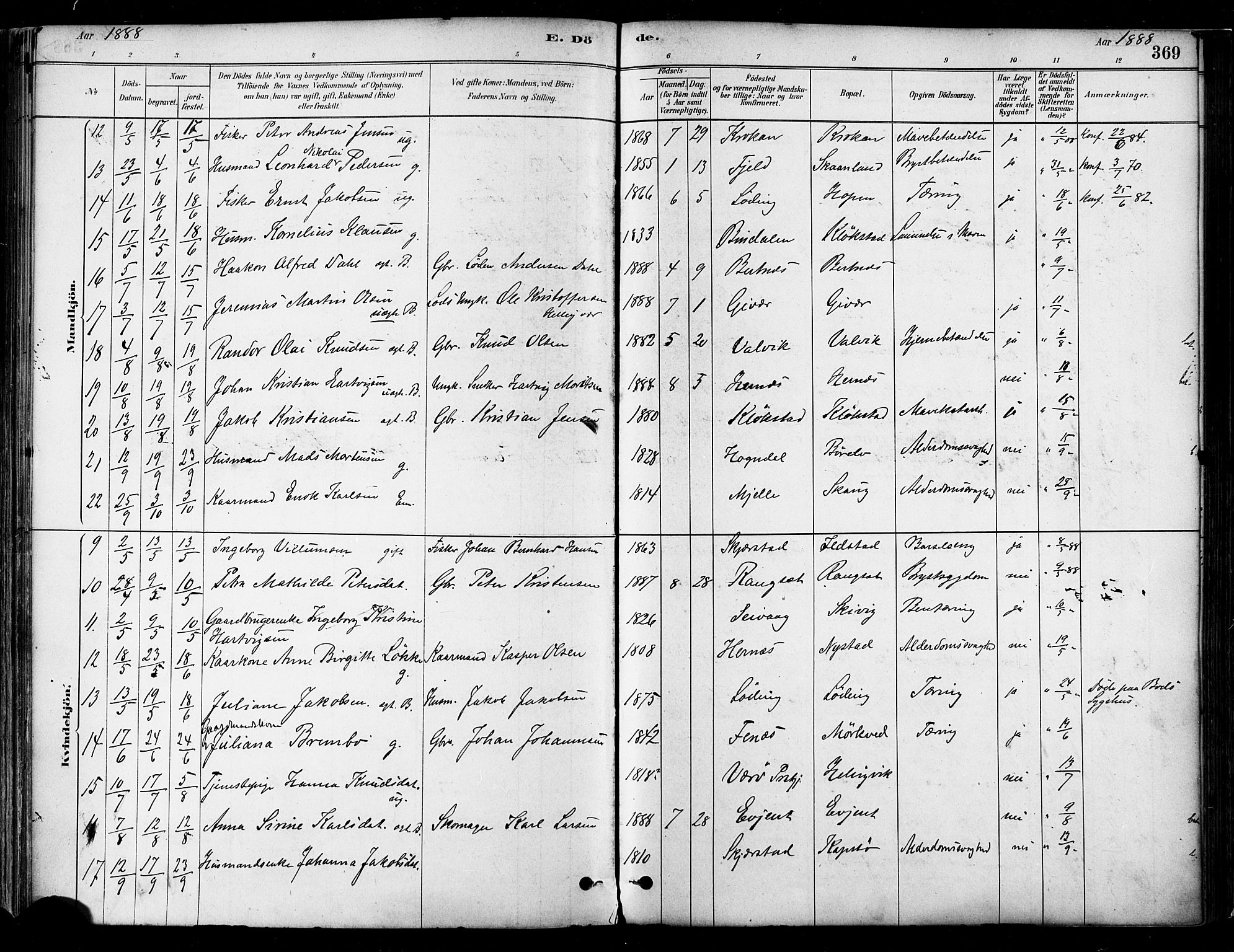 Ministerialprotokoller, klokkerbøker og fødselsregistre - Nordland, SAT/A-1459/802/L0054: Parish register (official) no. 802A01, 1879-1893, p. 369