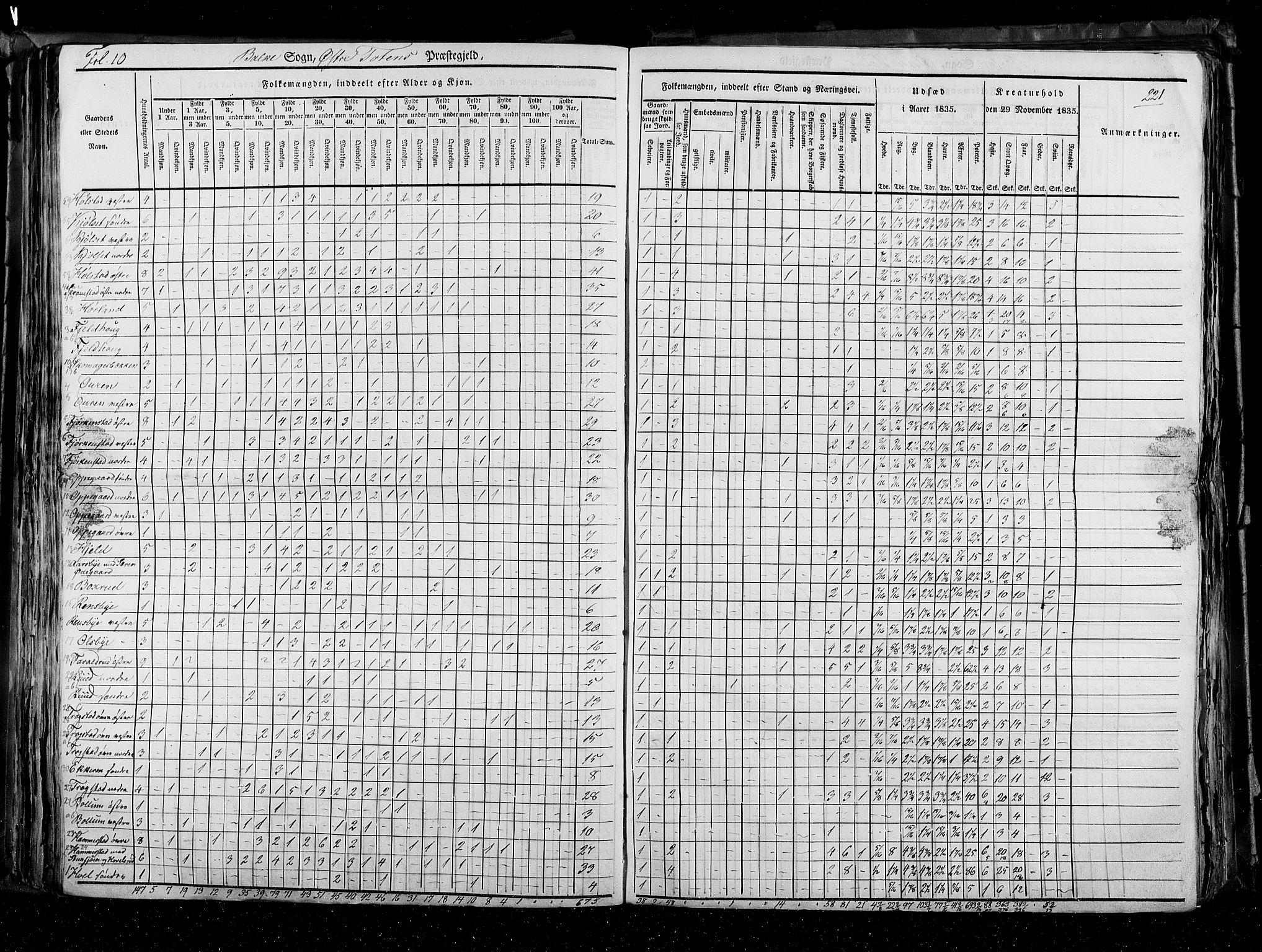 RA, Census 1835, vol. 3: Hedemarken amt og Kristians amt, 1835, p. 221