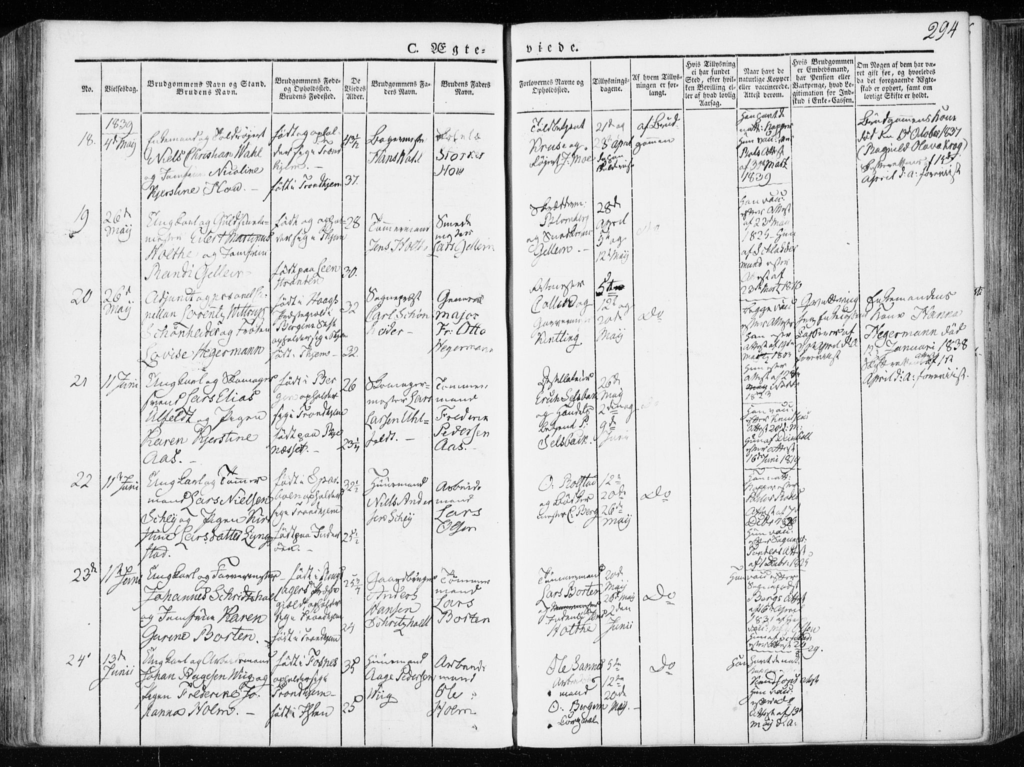 Ministerialprotokoller, klokkerbøker og fødselsregistre - Sør-Trøndelag, SAT/A-1456/601/L0047: Parish register (official) no. 601A15, 1831-1839, p. 294