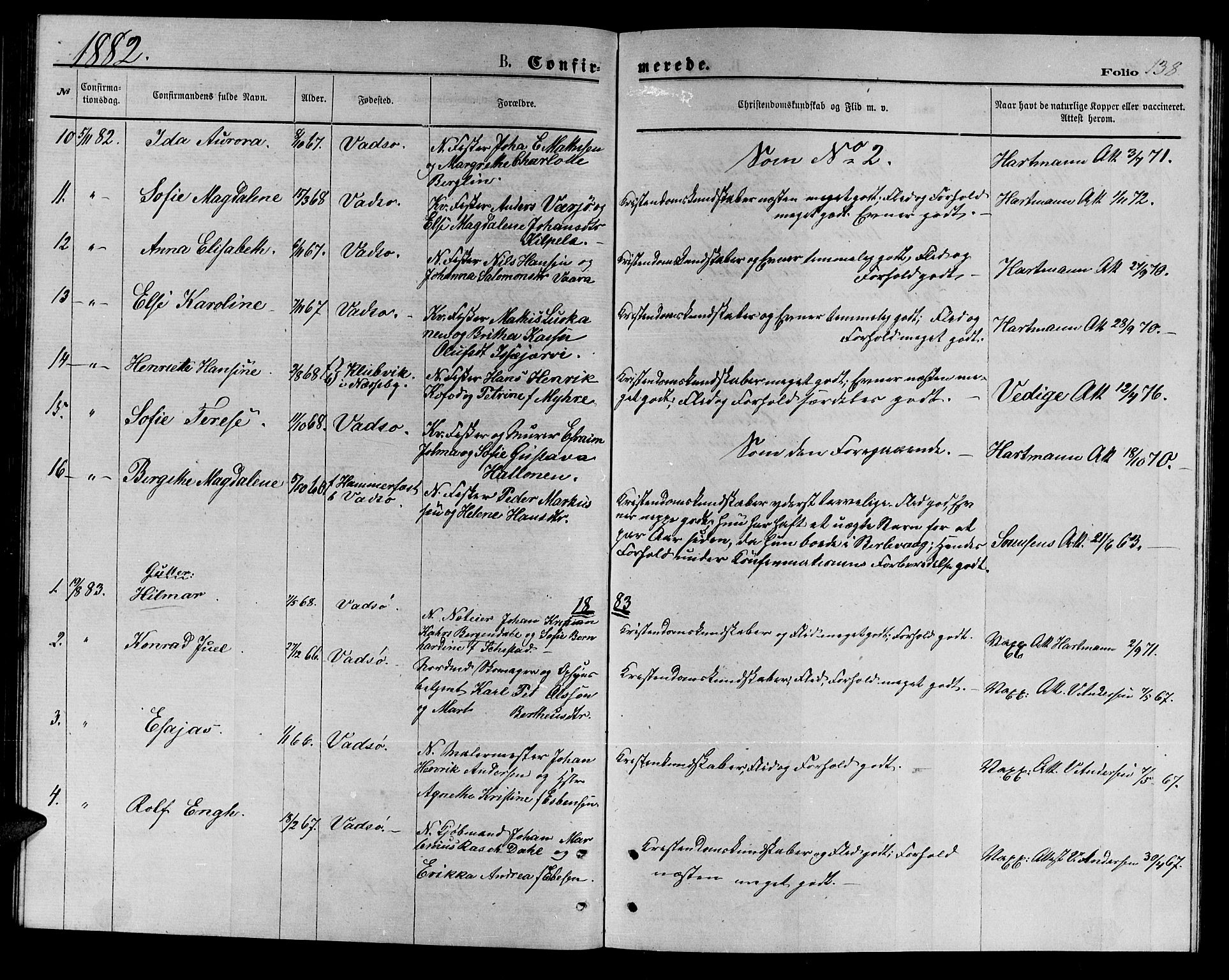Vadsø sokneprestkontor, SATØ/S-1325/H/Hb/L0002klokker: Parish register (copy) no. 2, 1875-1884, p. 138
