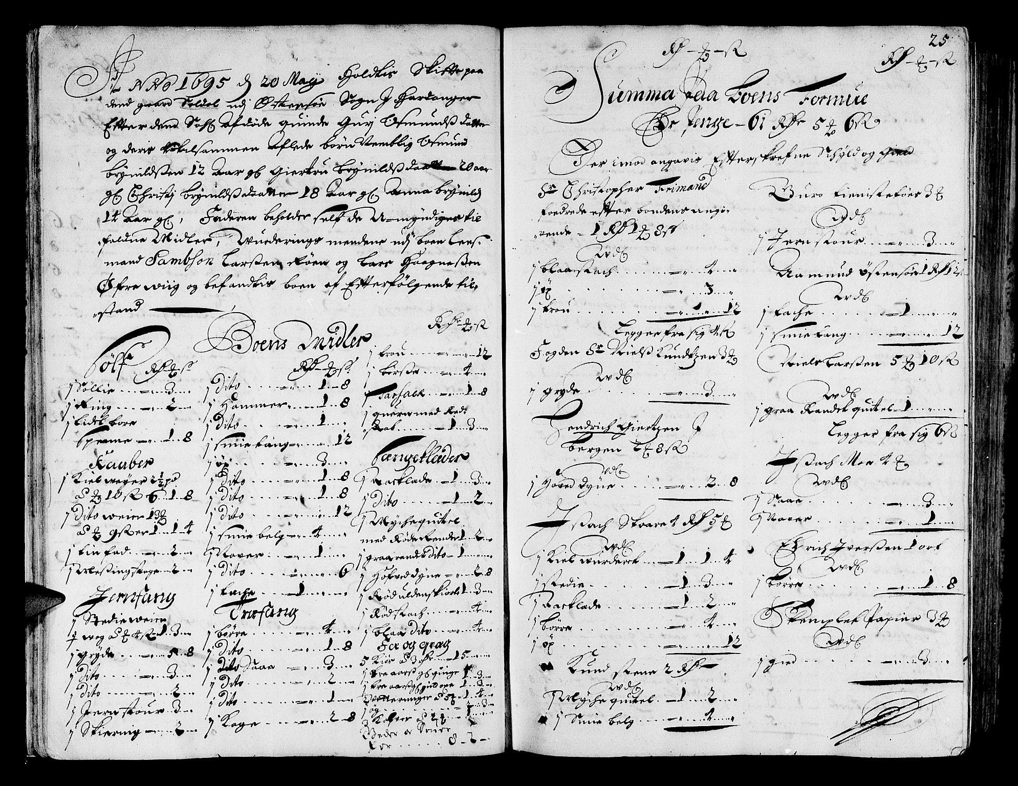 Hardanger og Voss sorenskriveri, AV/SAB-A-2501/4/4A/4Ac/L0001: Skifterettsprotokoll for sorenskriveriet, 1695-1707, p. 24b-25a
