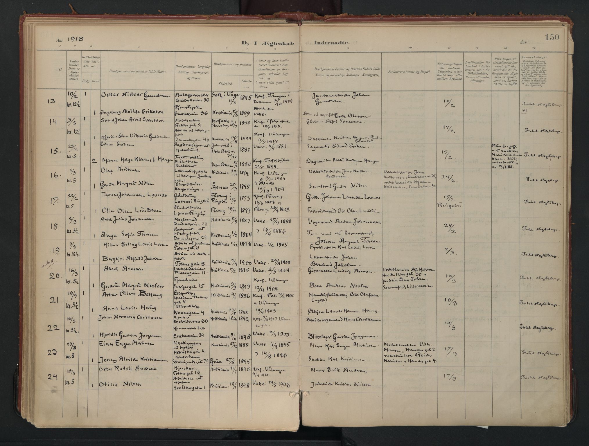Vålerengen prestekontor Kirkebøker, AV/SAO-A-10878/F/Fa/L0002: Parish register (official) no. 2, 1899-1924, p. 150