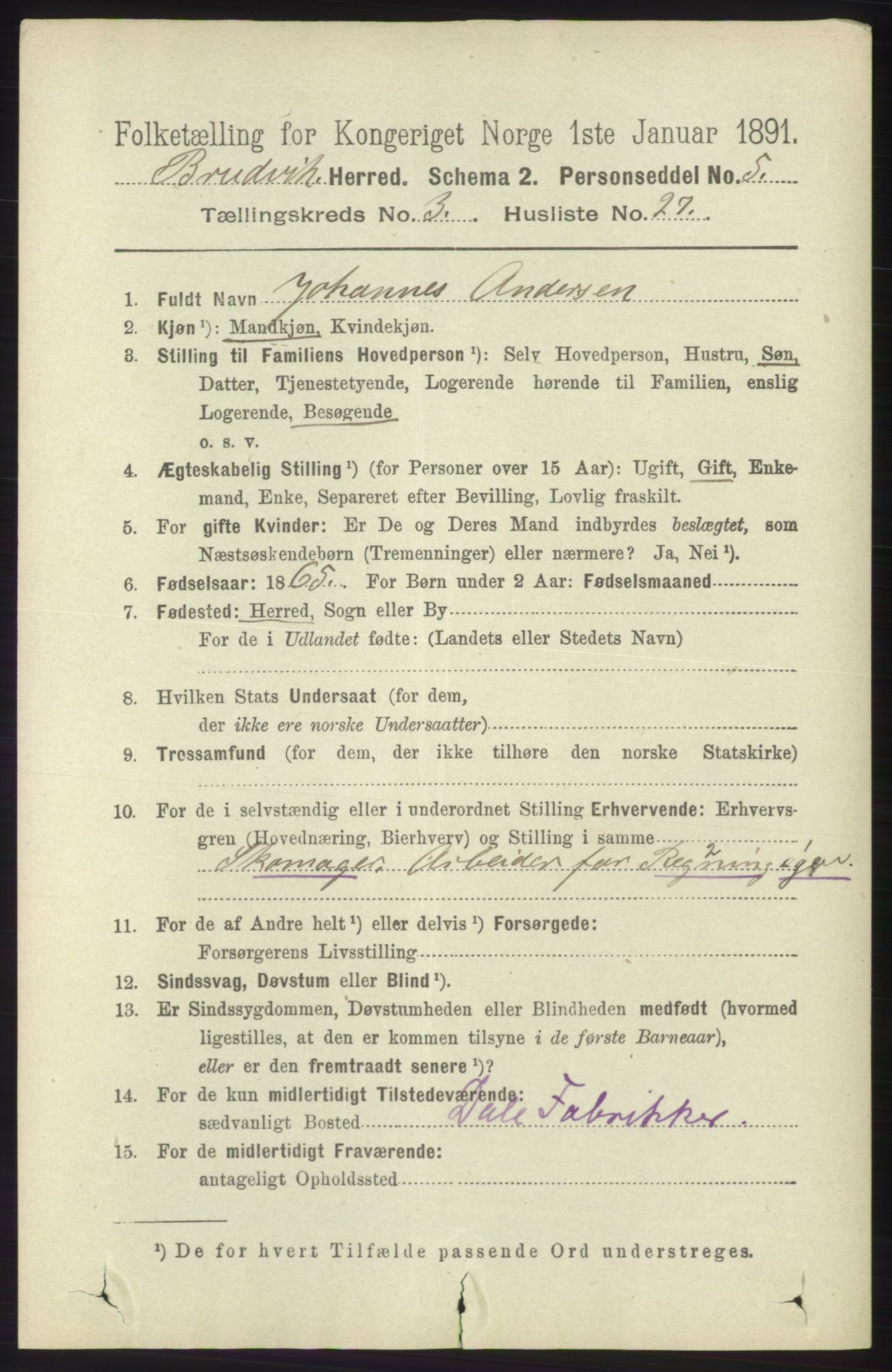 RA, 1891 census for 1251 Bruvik, 1891, p. 972