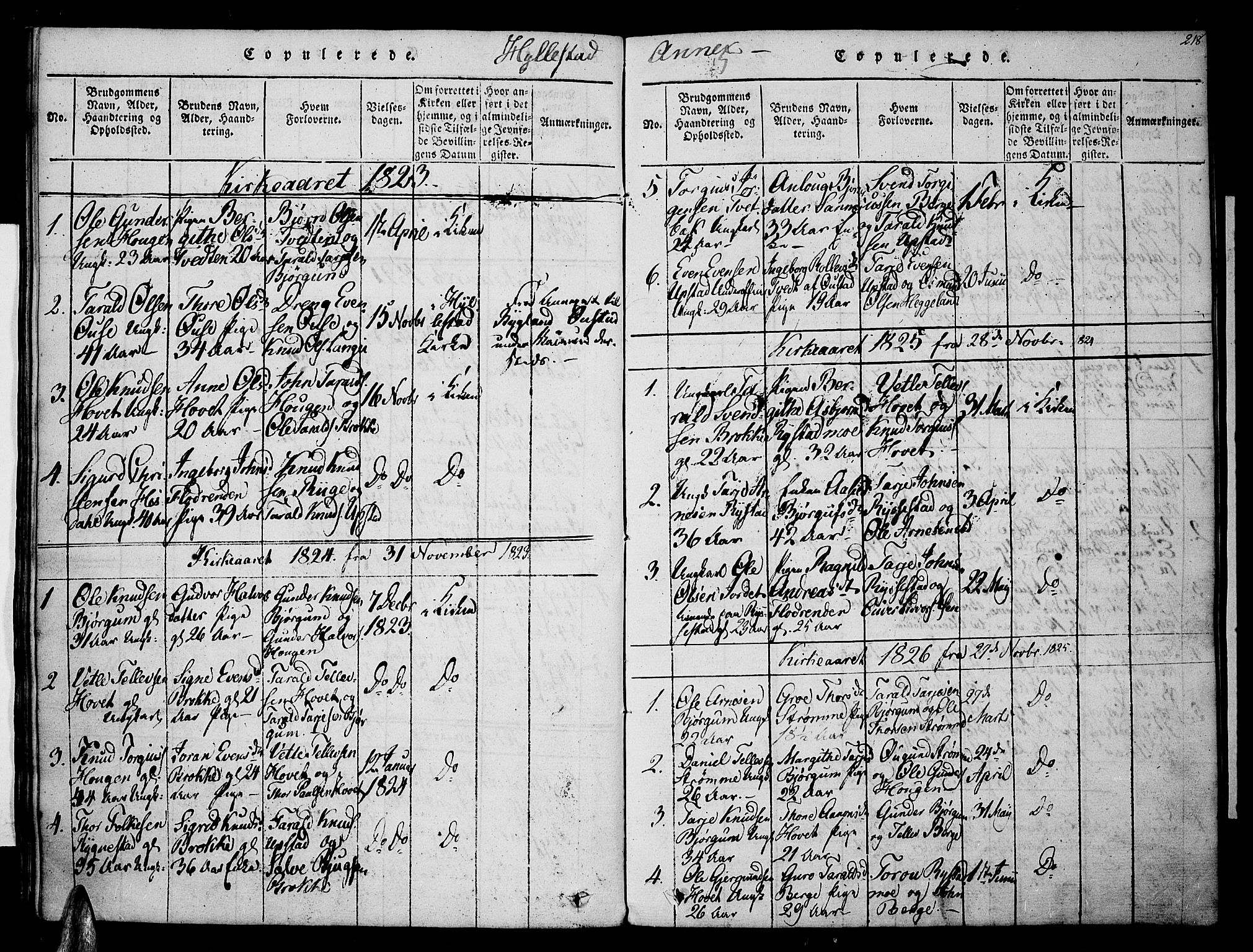 Valle sokneprestkontor, SAK/1111-0044/F/Fa/Fac/L0005: Parish register (official) no. A 5 /2, 1817-1831, p. 218