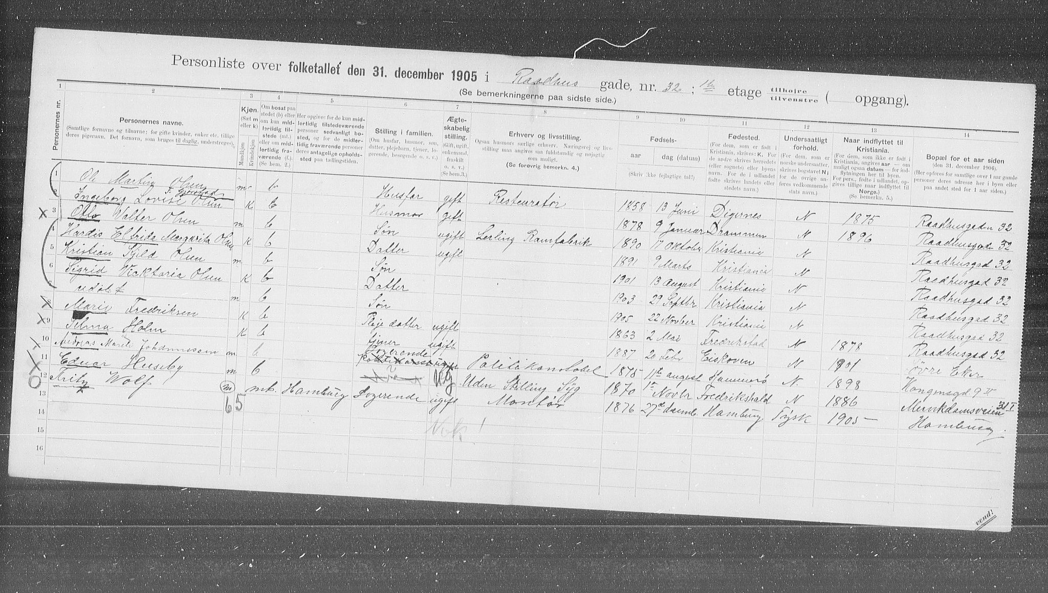 OBA, Municipal Census 1905 for Kristiania, 1905, p. 43672