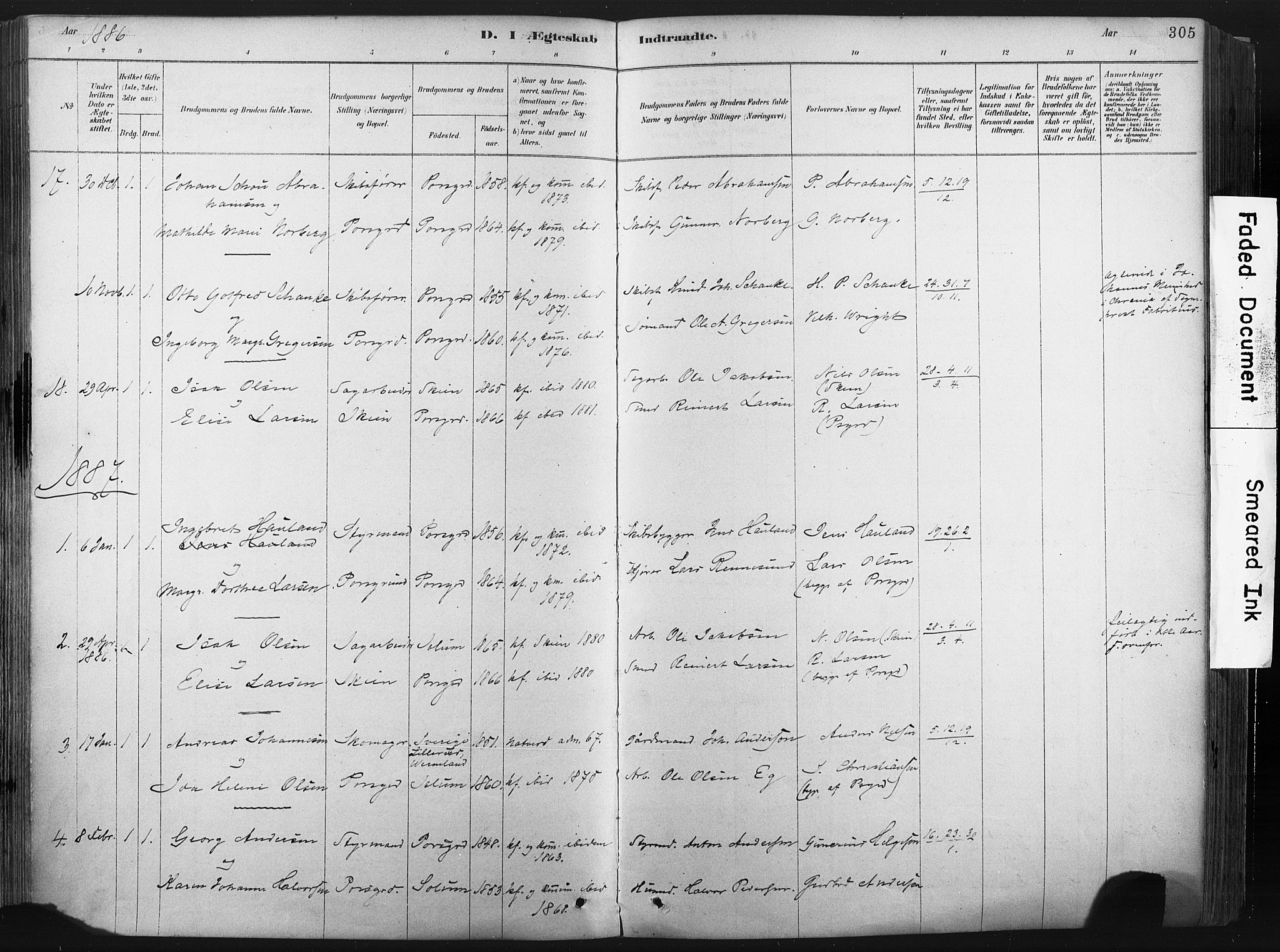 Porsgrunn kirkebøker , AV/SAKO-A-104/F/Fa/L0008: Parish register (official) no. 8, 1878-1895, p. 305