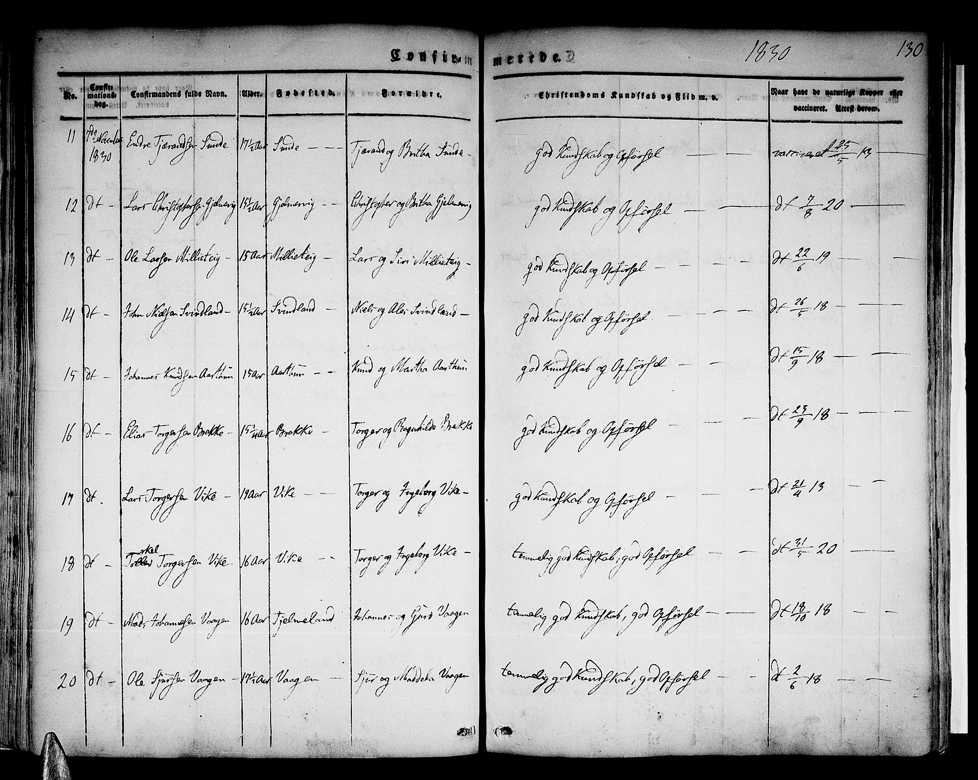 Skånevik sokneprestembete, SAB/A-77801/H/Haa: Parish register (official) no. A 4, 1828-1848, p. 130