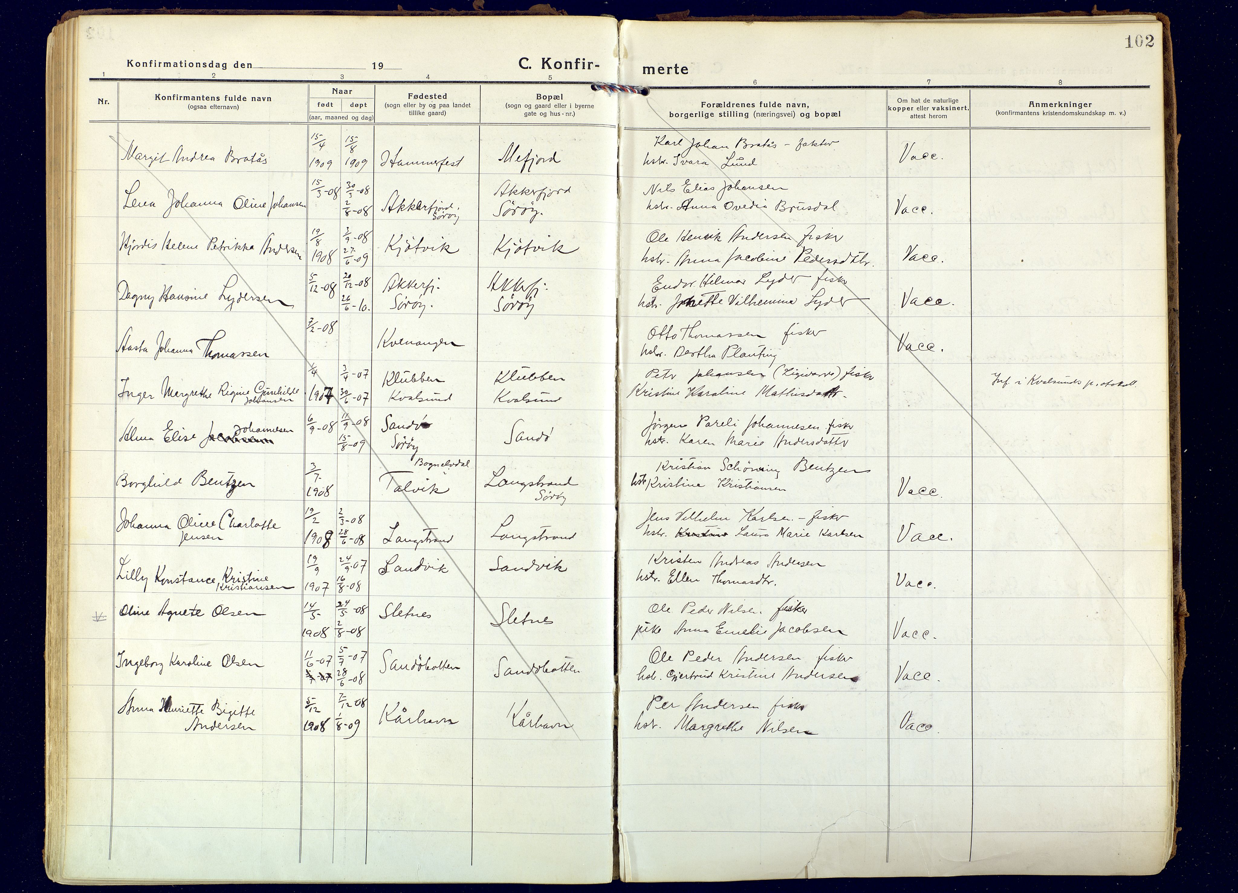 Hammerfest sokneprestkontor, AV/SATØ-S-1347/H/Ha/L0018.kirke: Parish register (official) no. 18, 1918-1933, p. 102