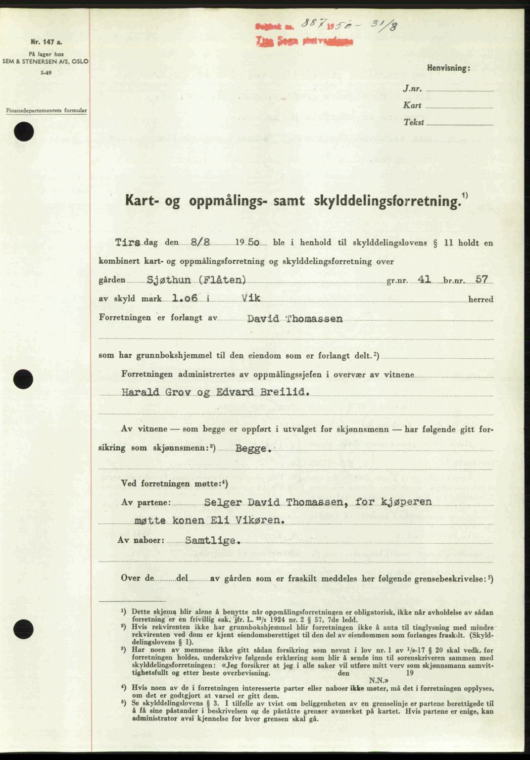 Ytre Sogn tingrett, SAB/A-2601/1/G/Gbb/L0009: Mortgage book no. A6 - A7 (B4), 1950-1950, Diary no: : 887/1950