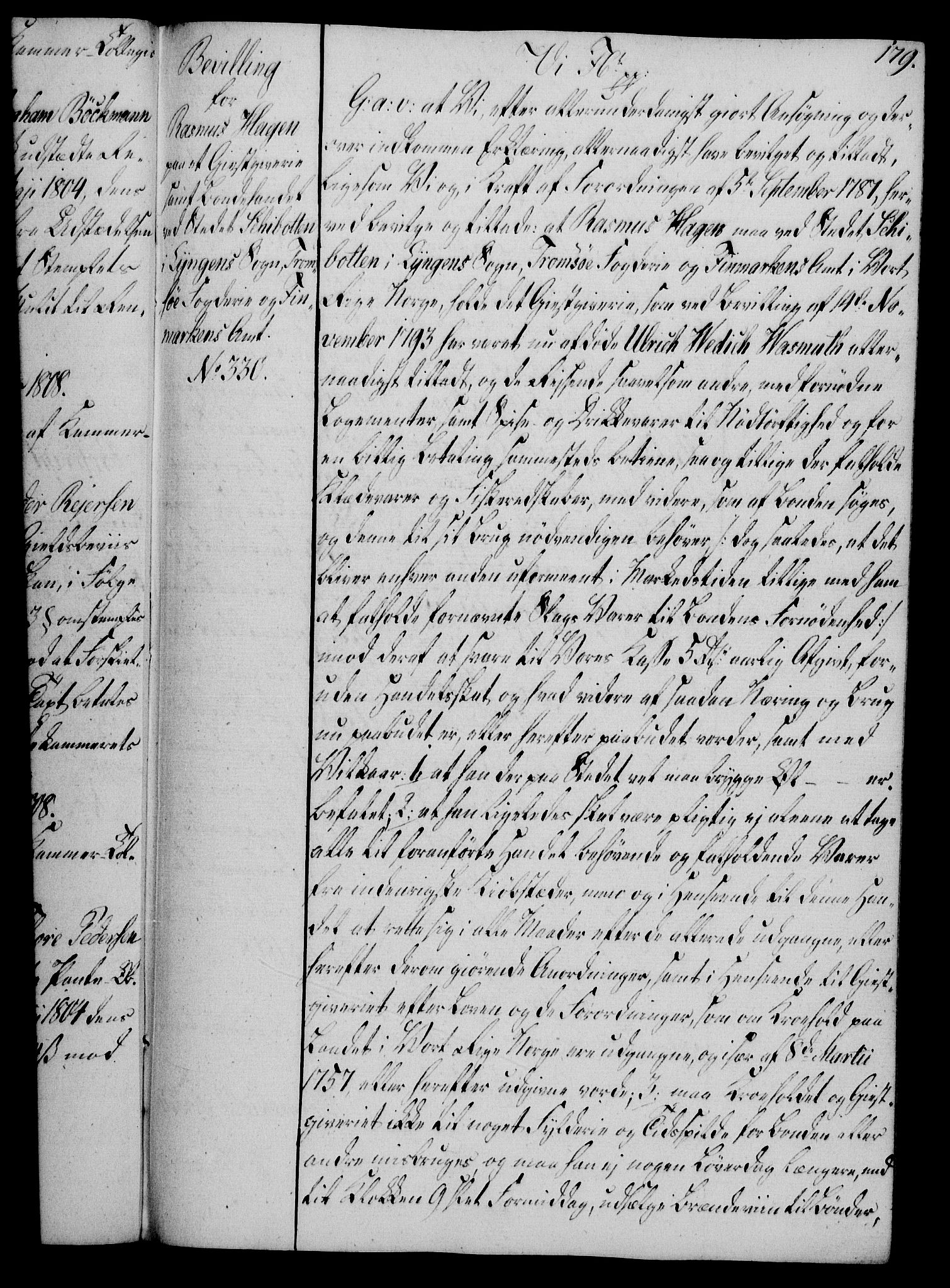 Rentekammeret, Kammerkanselliet, RA/EA-3111/G/Gg/Gga/L0019: Norsk ekspedisjonsprotokoll med register (merket RK 53.19), 1807-1810, p. 179
