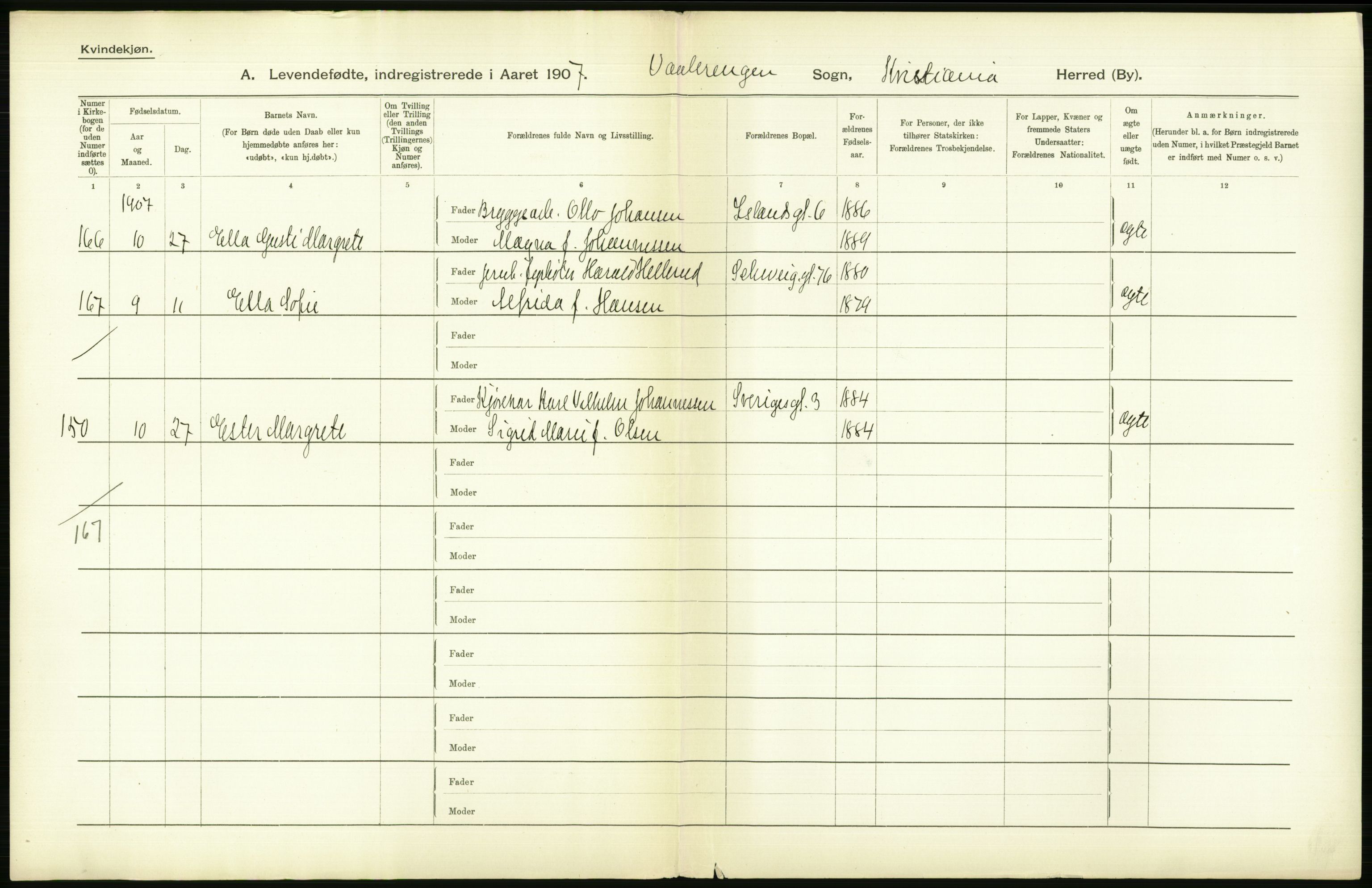 Statistisk sentralbyrå, Sosiodemografiske emner, Befolkning, AV/RA-S-2228/D/Df/Dfa/Dfae/L0007: Kristiania: Levendefødte menn og kvinner., 1907, p. 540