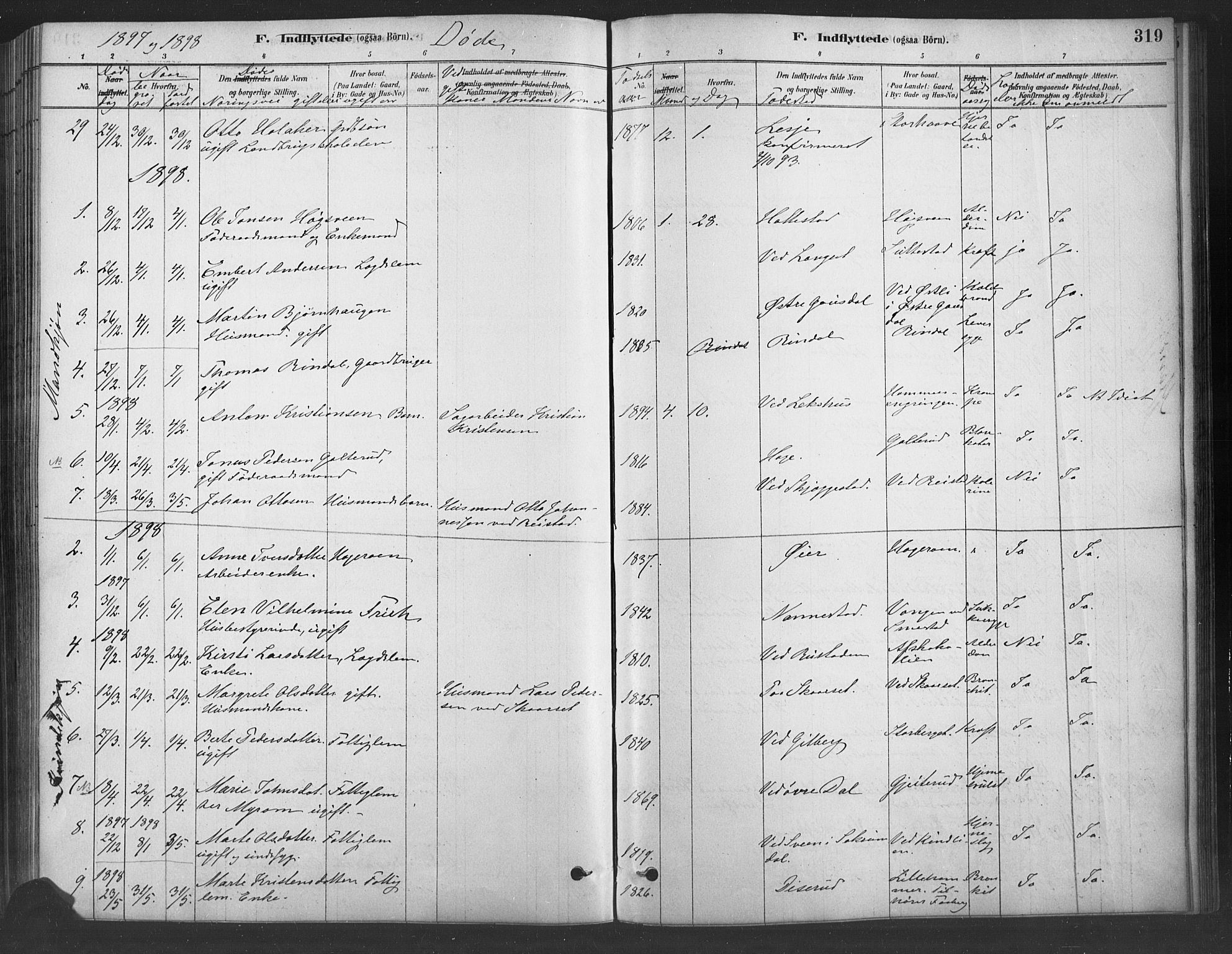 Fåberg prestekontor, SAH/PREST-086/H/Ha/Haa/L0009: Parish register (official) no. 9, 1879-1898, p. 319