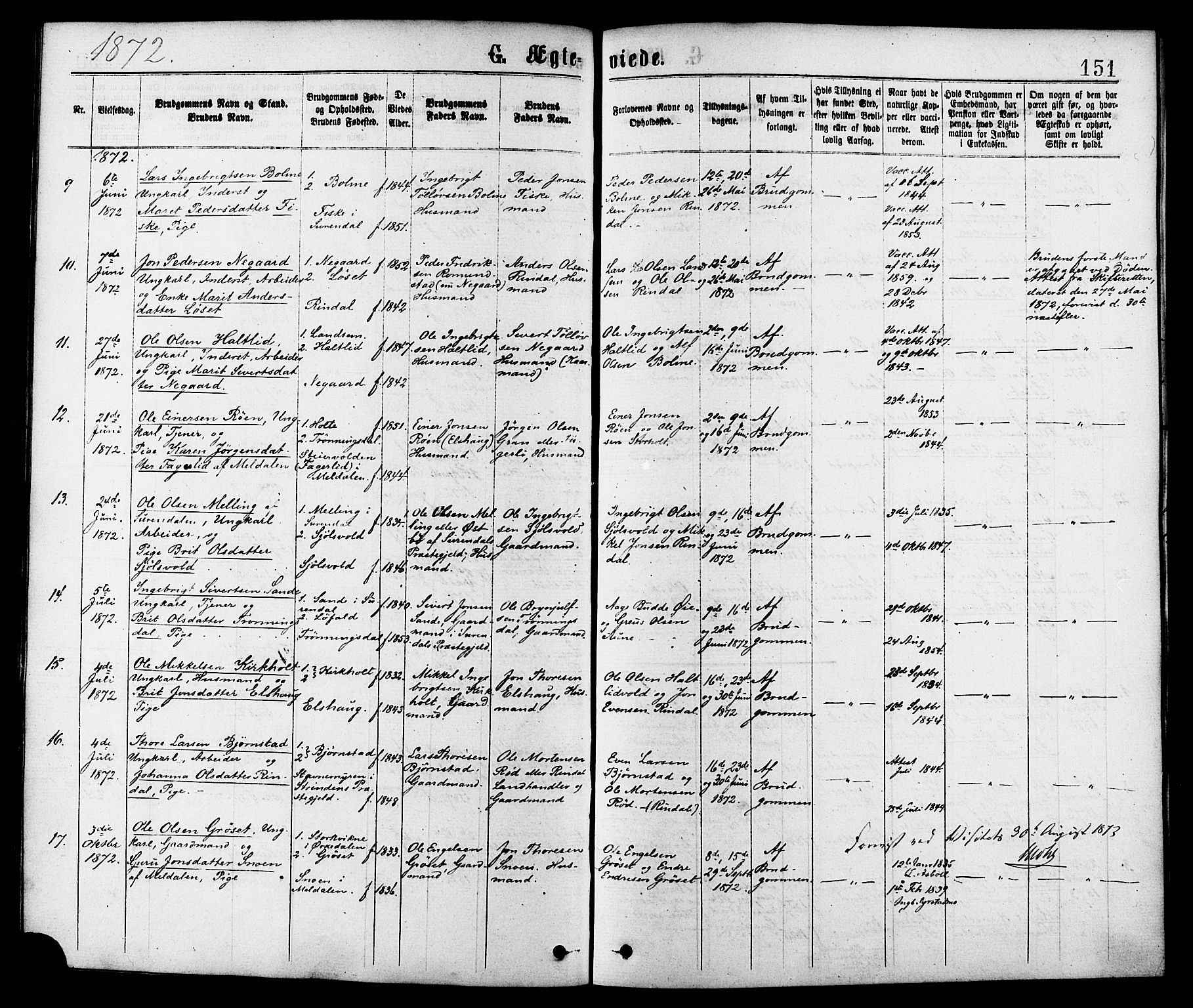 Ministerialprotokoller, klokkerbøker og fødselsregistre - Møre og Romsdal, SAT/A-1454/598/L1068: Parish register (official) no. 598A02, 1872-1881, p. 151