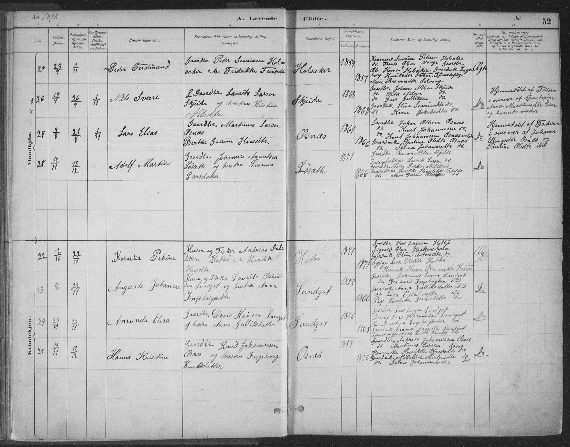 Ministerialprotokoller, klokkerbøker og fødselsregistre - Møre og Romsdal, AV/SAT-A-1454/509/L0106: Parish register (official) no. 509A04, 1883-1922, p. 52